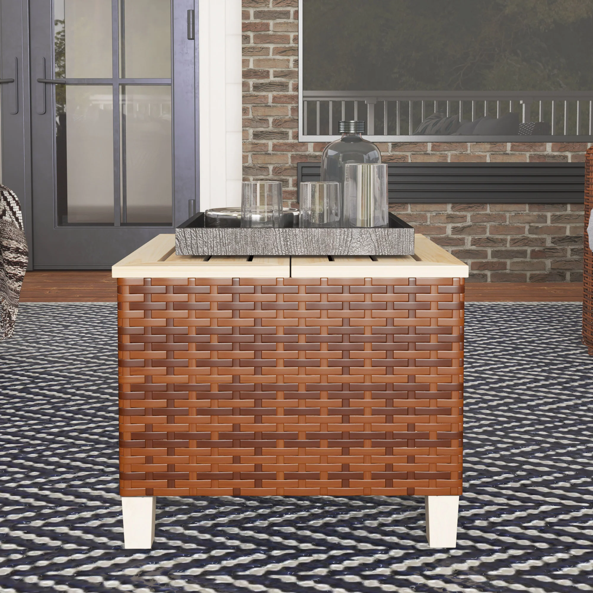 Patio End Table with Wood Tabletop, Accent Table for Garden, 17.7" x 17.7" x 14.6", Brown - Image 10
