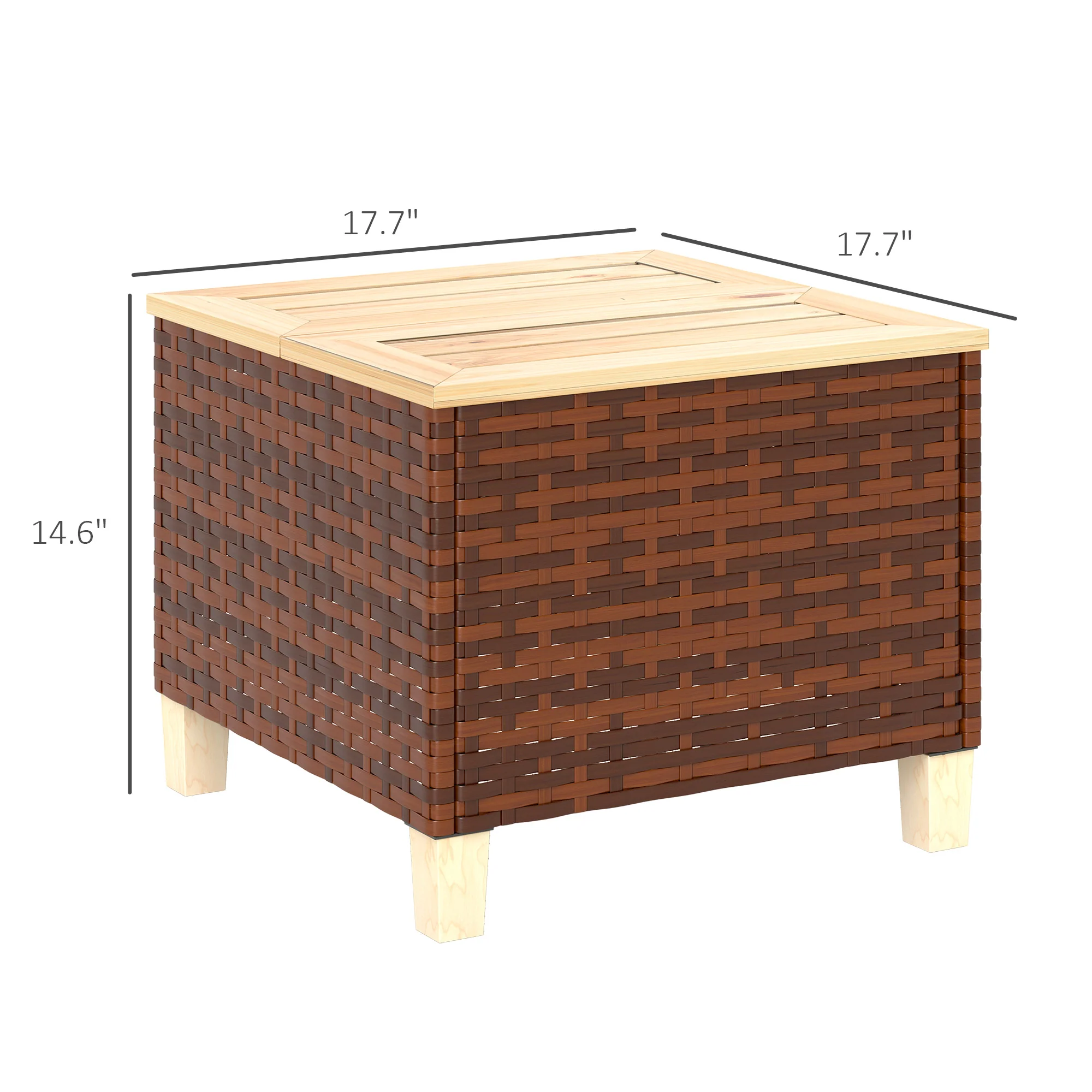 Patio End Table with Wood Tabletop, Accent Table for Garden, 17.7" x 17.7" x 14.6", Brown - Image 5