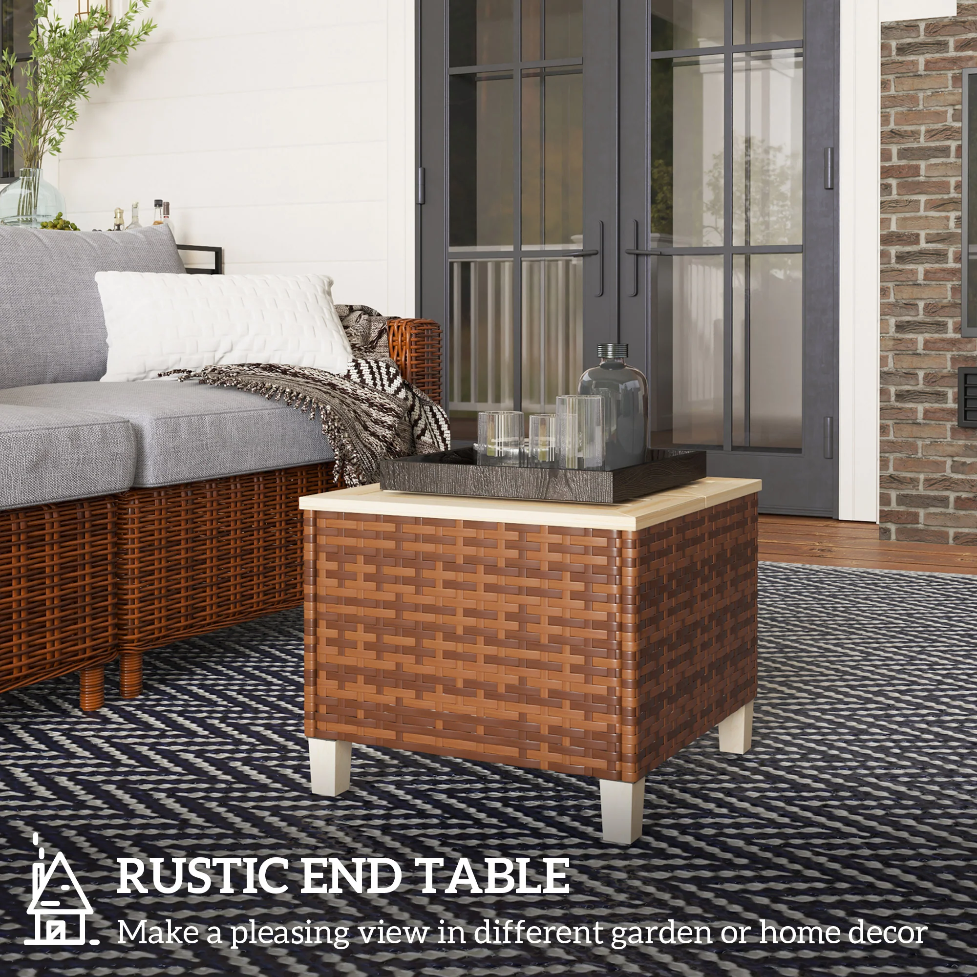 Patio End Table with Wood Tabletop, Accent Table for Garden, 17.7" x 17.7" x 14.6", Brown - Image 6