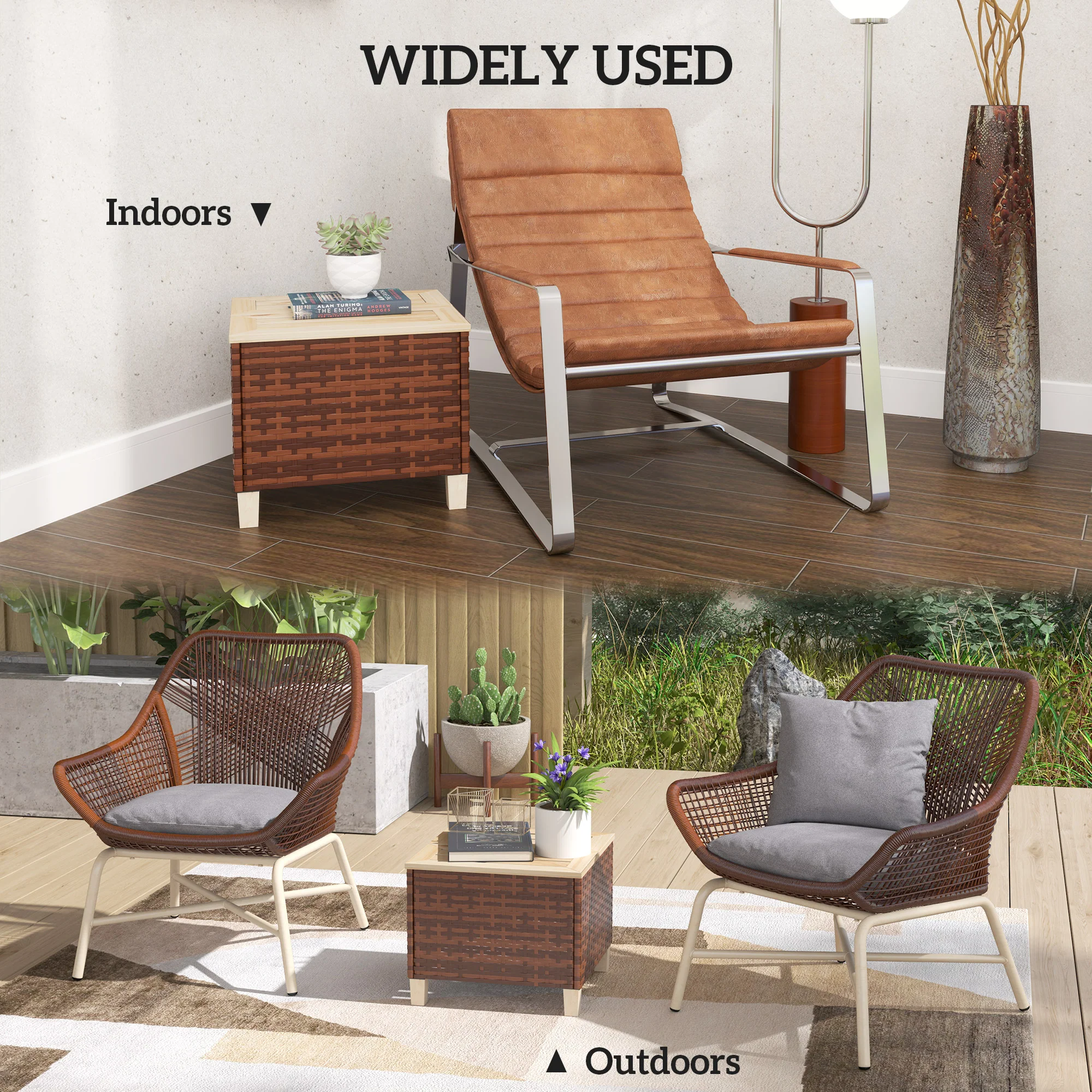 Patio End Table with Wood Tabletop, Accent Table for Garden, 17.7" x 17.7" x 14.6", Brown - Image 8