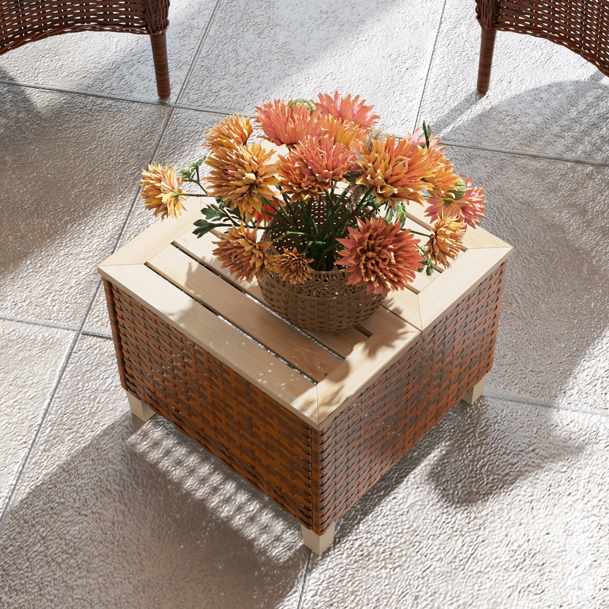Patio End Table with Wood Tabletop, Accent Table for Garden, 17.7" x 17.7" x 14.6", Brown - Image 9
