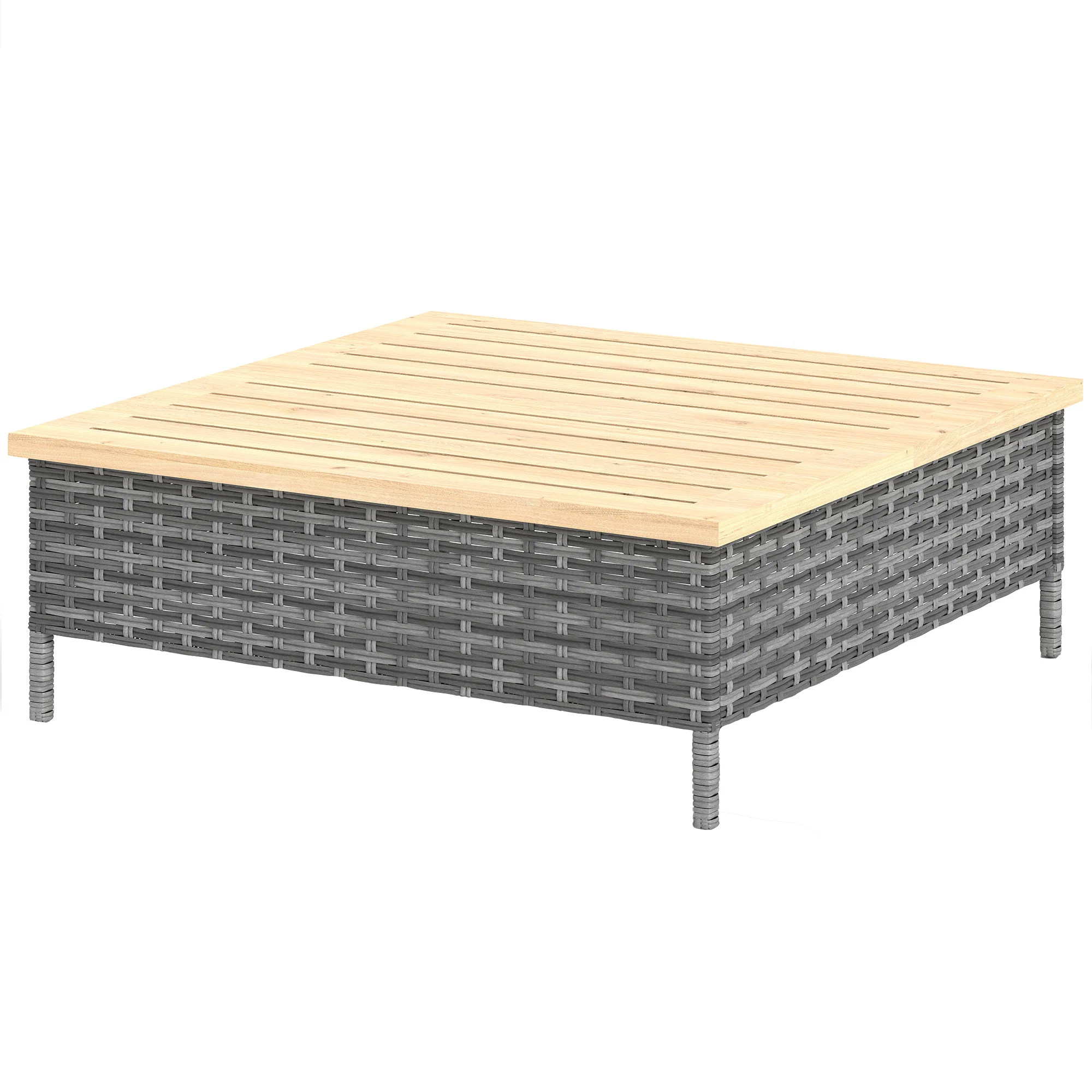 Outdoor Wicker Coffee Table with Wood Top, Accent Table for Patio Garden, 27.6" x 27.6" x 9.8", Gray - Image 12