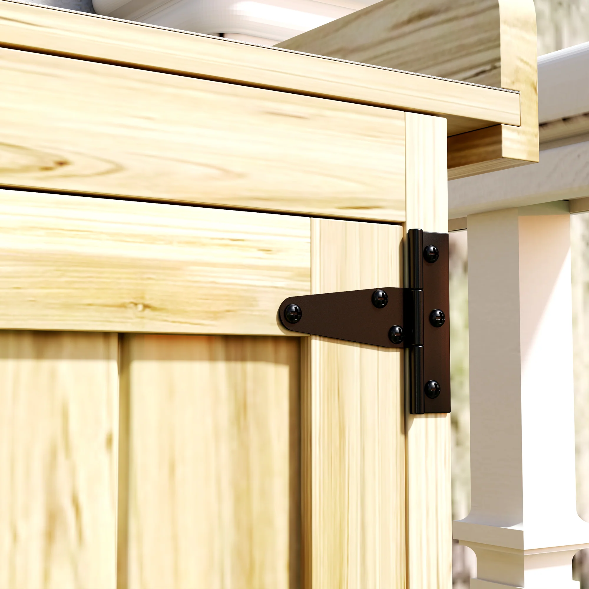 Outdoor Storage Cabinet with Metal Tabletop, Shelf, Garden Potting Table w/2 Doors, Natural Wood - Image 10