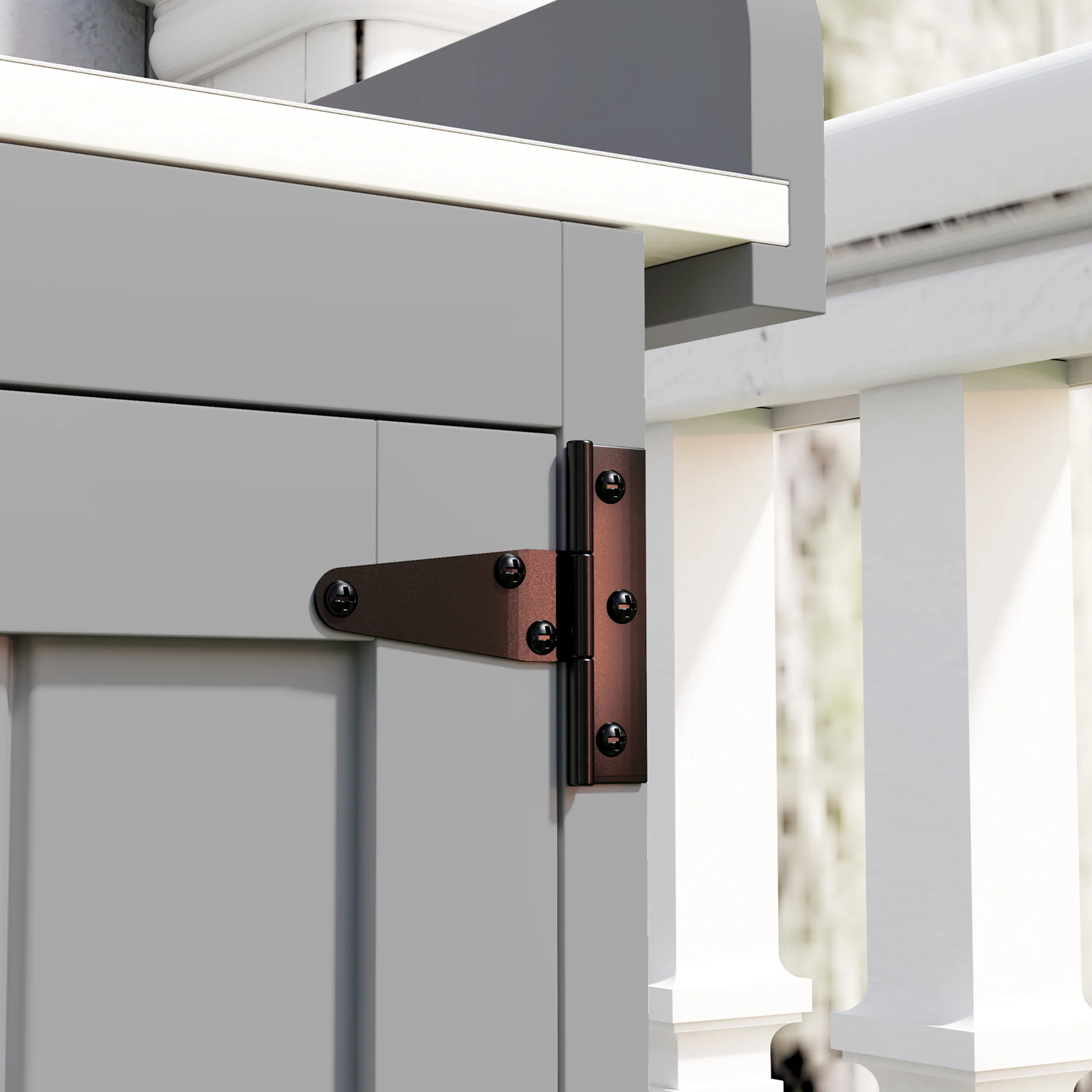 Outdoor Storage Cabinet with Metal Tabletop, Shelf, Garden Potting Table w/2 Doors, Gray - Image 11