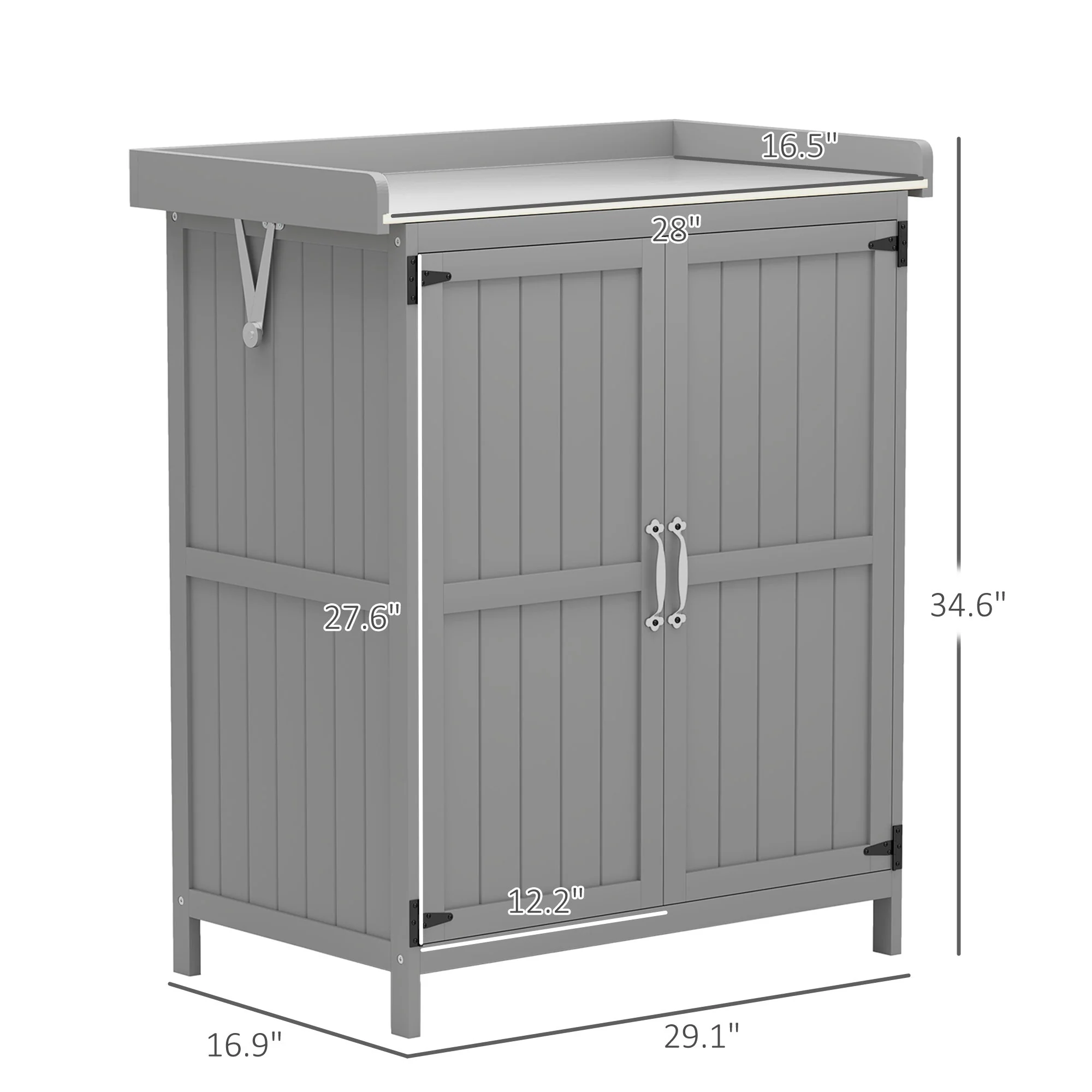 Outdoor Storage Cabinet with Metal Tabletop, Shelf, Garden Potting Table w/2 Doors, Gray - Image 5