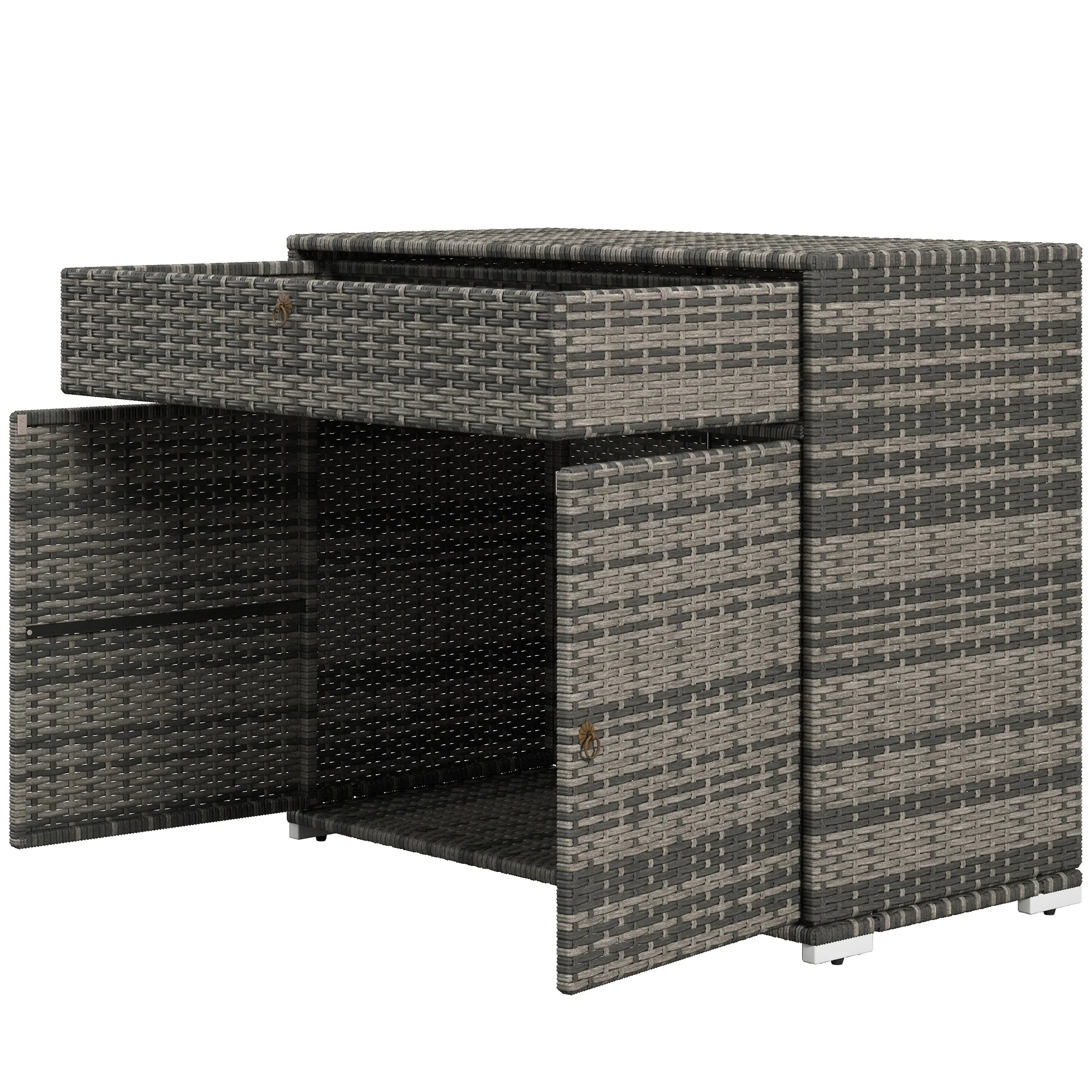 Outdoor Rattan Storage Cabinet with Drawer for Indoor, Outdoor Swimming Pool, Spa, Gray - Image 2