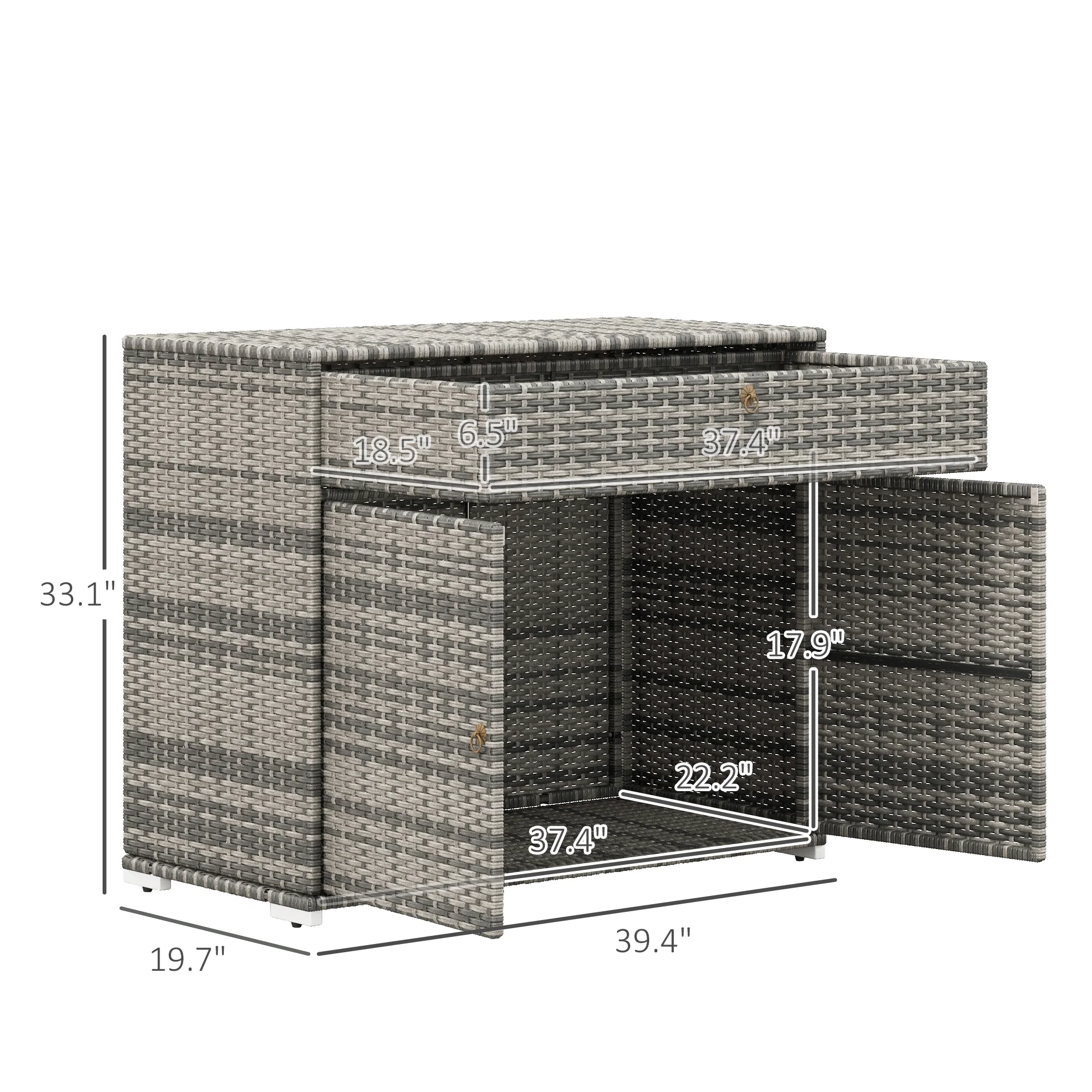Outdoor Rattan Storage Cabinet with Drawer for Indoor, Outdoor Swimming Pool, Spa, Gray - Image 5