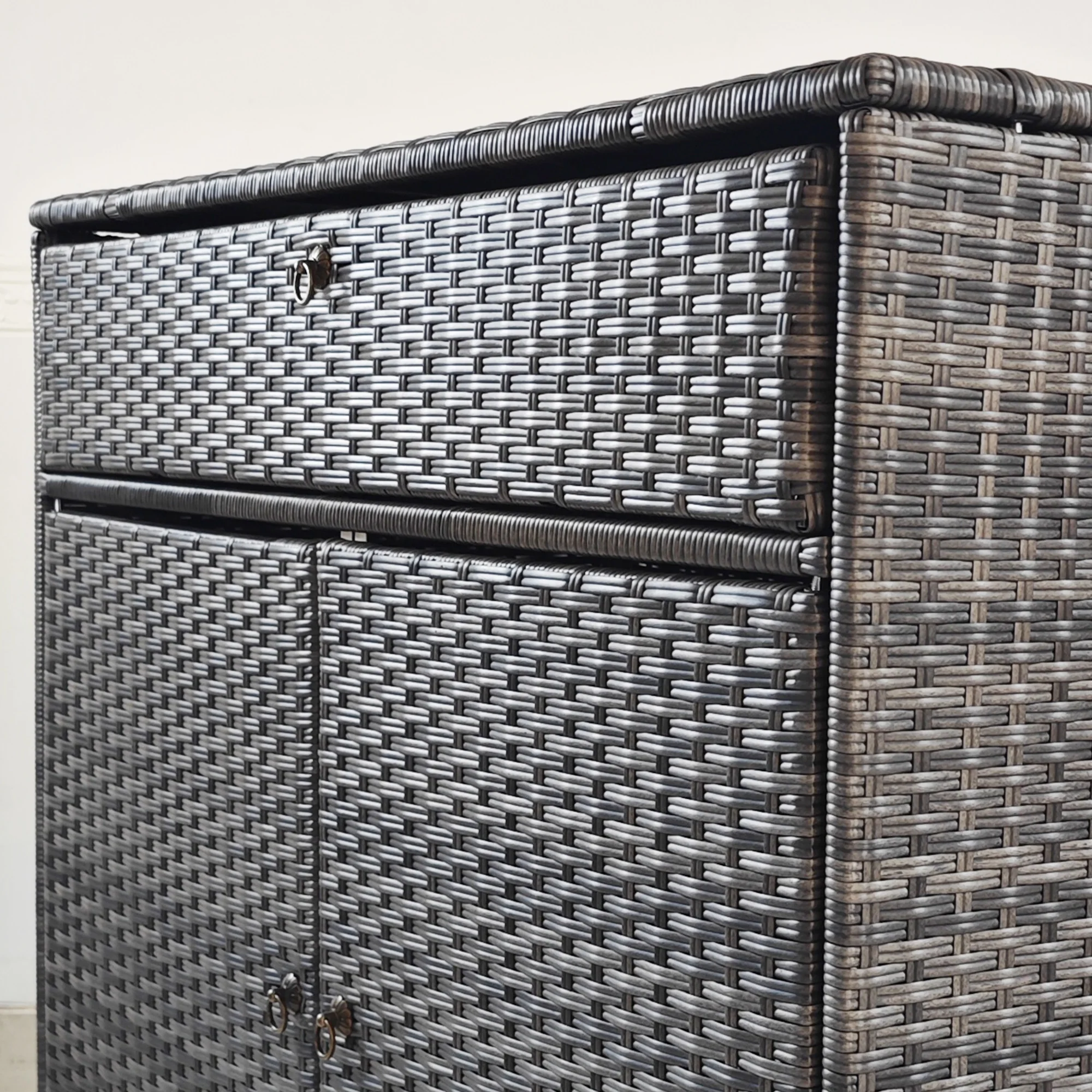 Outdoor Rattan Storage Cabinet with Drawer for Indoor, Outdoor Swimming Pool, Spa, Gray - Image 9