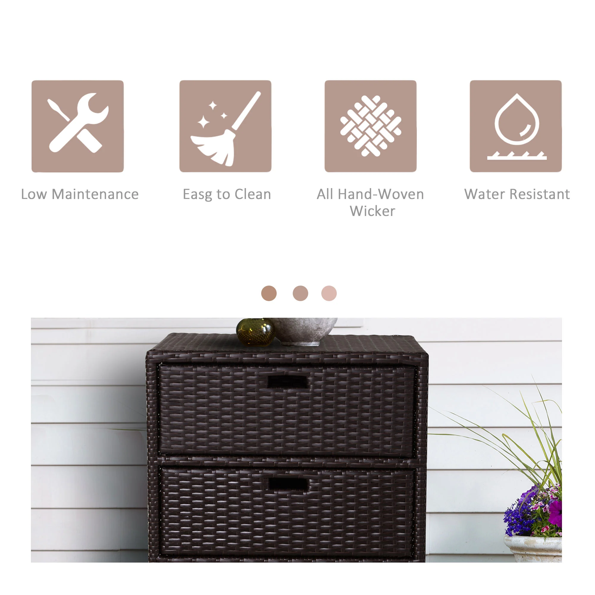 Outdoor Freestanding Outdoor Towel Rack with 3 Drawers and Weather Safe Material, Brown - Image 8