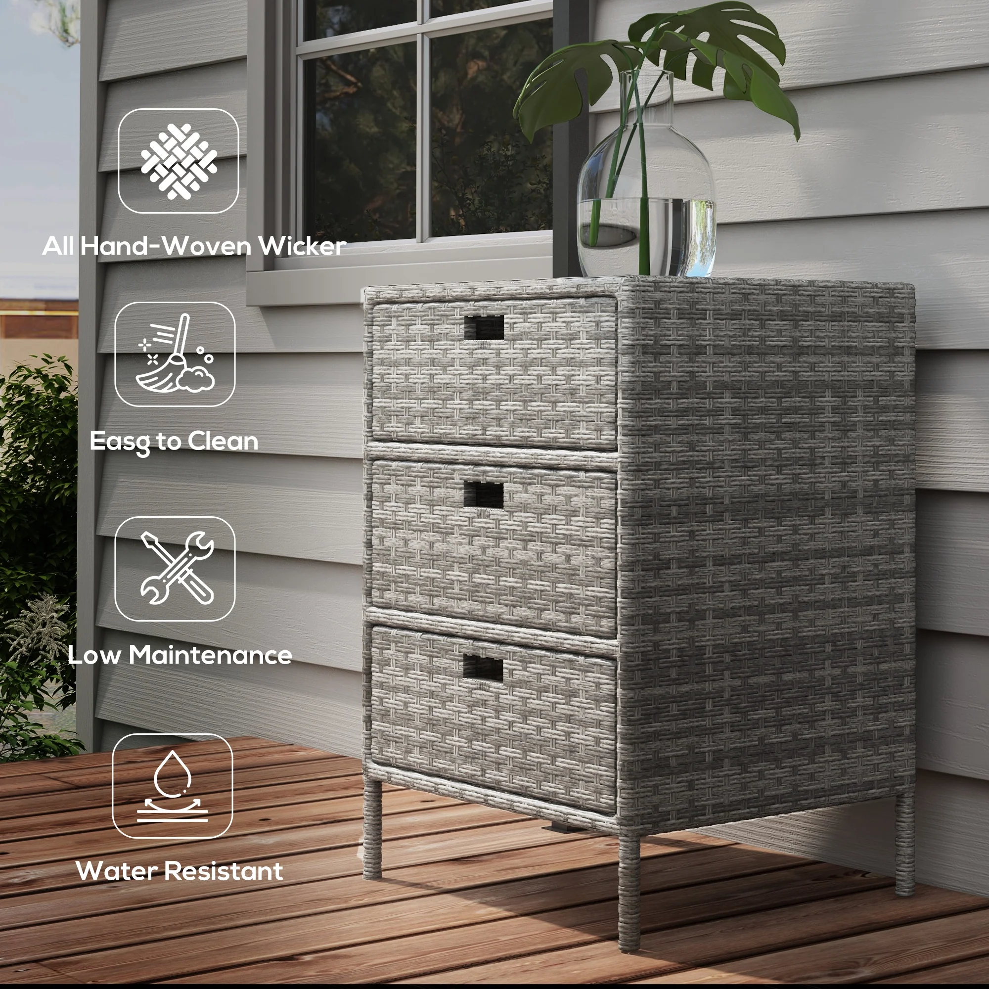 Outdoor Freestanding Outdoor Towel Rack with 3 Drawers and Weather Safe Material, Gray - Image 8