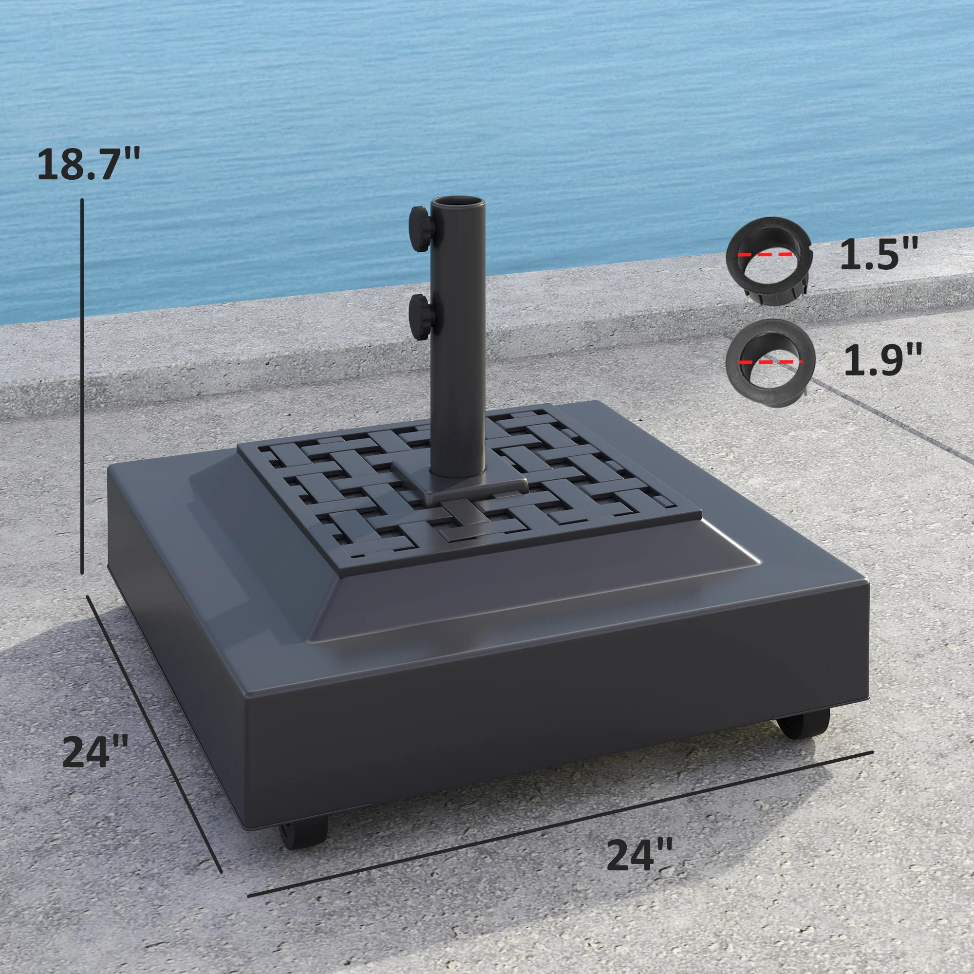 Outdoor Umbrella Stand Base with Wheels, Heavy Duty Patio Umbrella Base, Filled Up to 143lbs with Stand or 112lbs with Water, Patio Umbrella Holder for Garden, Poolside, Black - Image 5