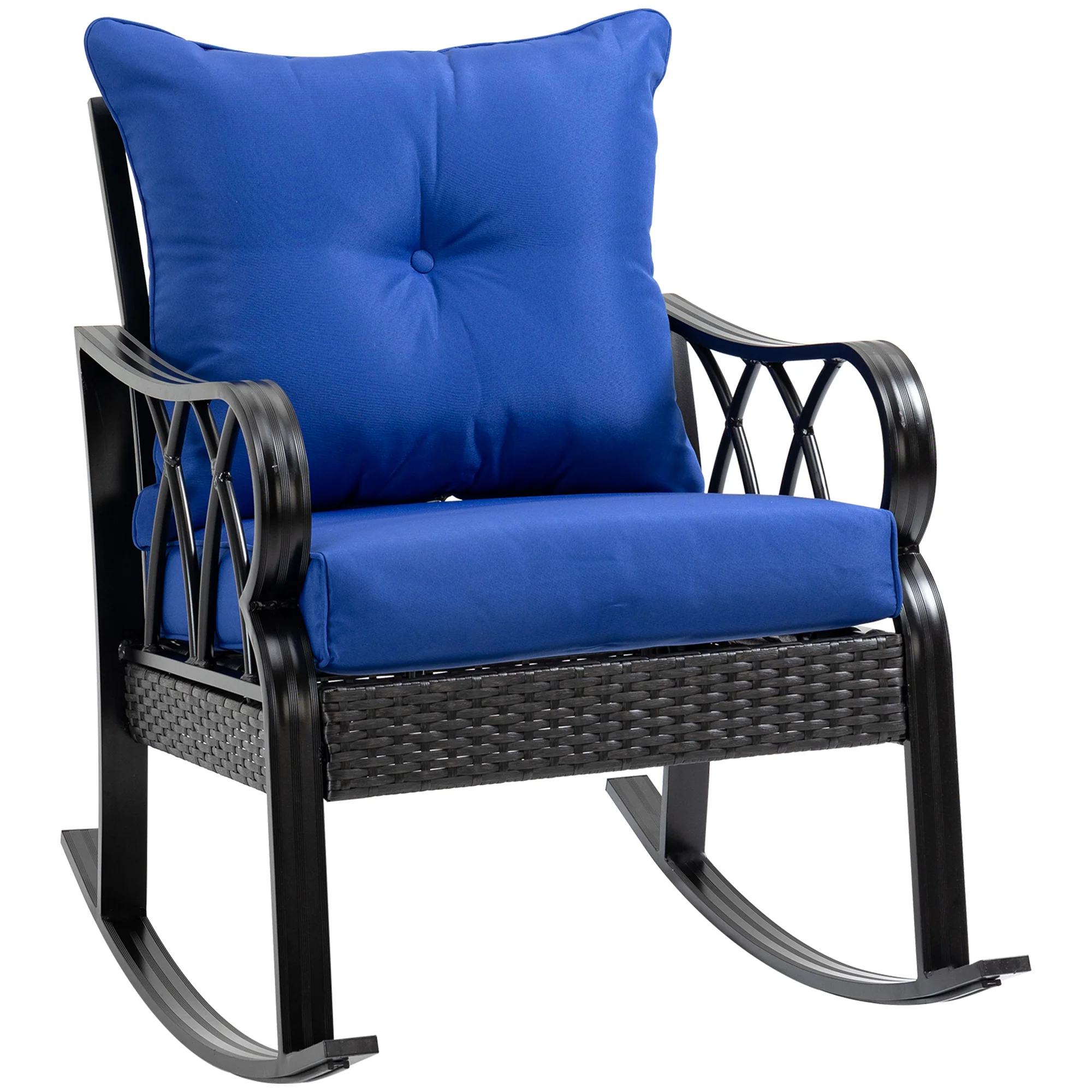 Patio Wicker Rocking Chairs with Removable Cushions, Outdoor Rattan Rockers, Blue - Image 12