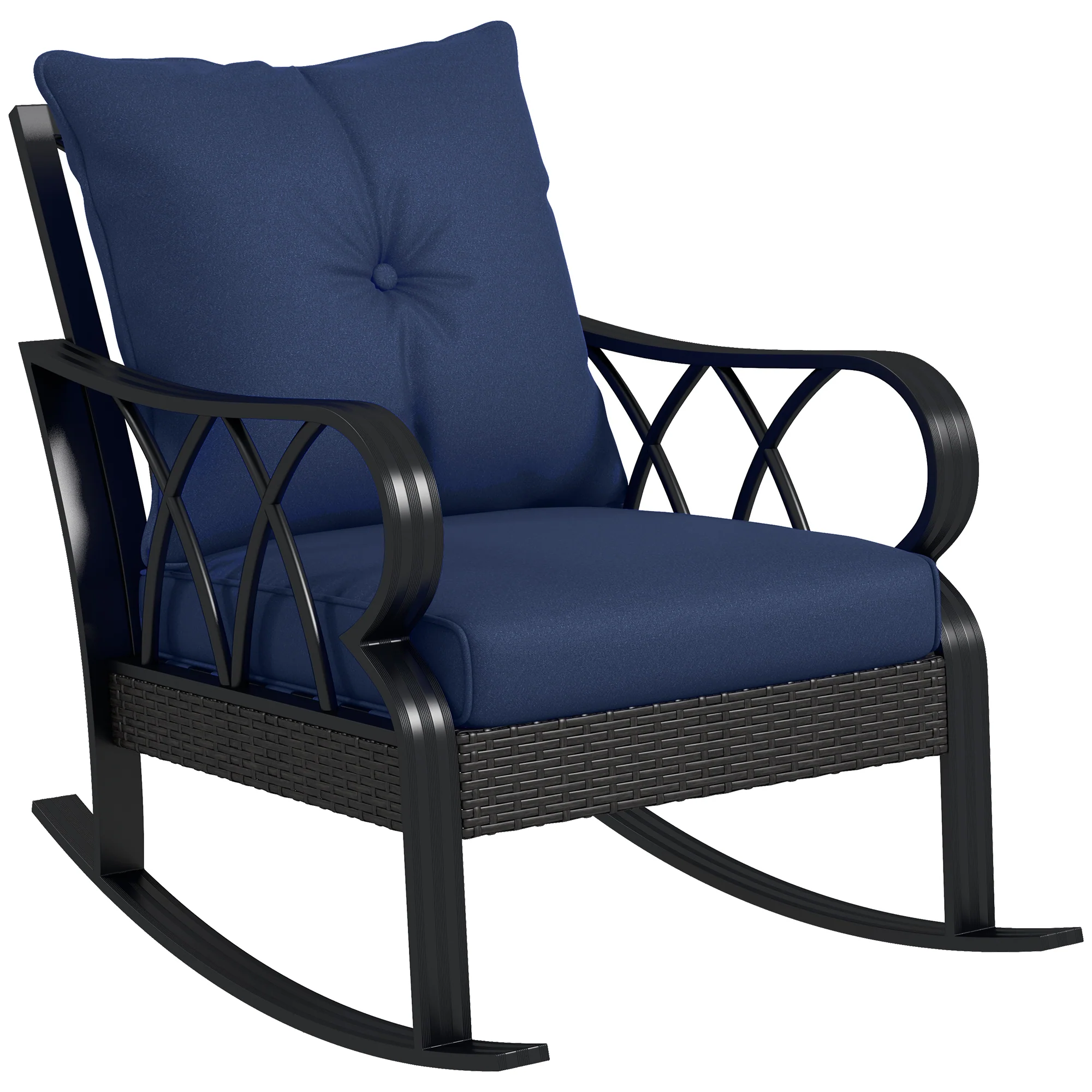 Patio Wicker Rocking Chairs with Removable Cushions, Outdoor Rattan Rockers, Navy Blue - Image 12