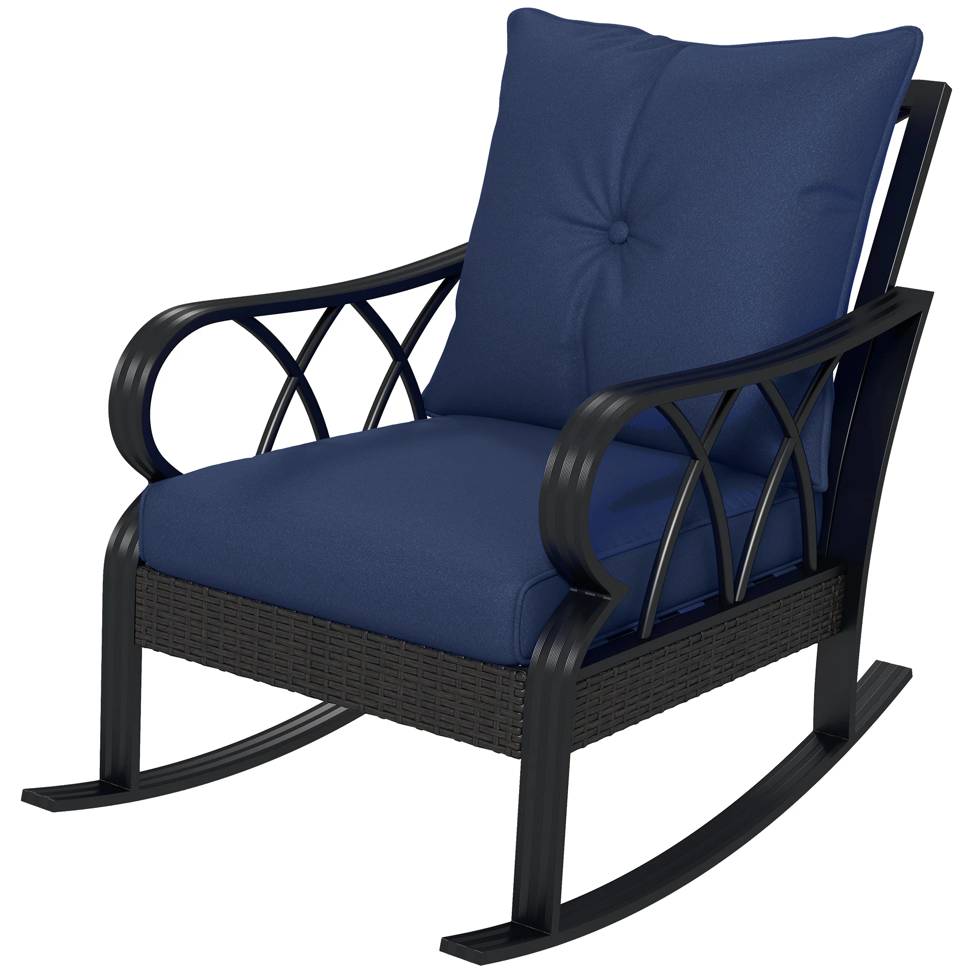 Patio Wicker Rocking Chairs with Removable Cushions, Outdoor Rattan Rockers, Navy Blue - Image 2