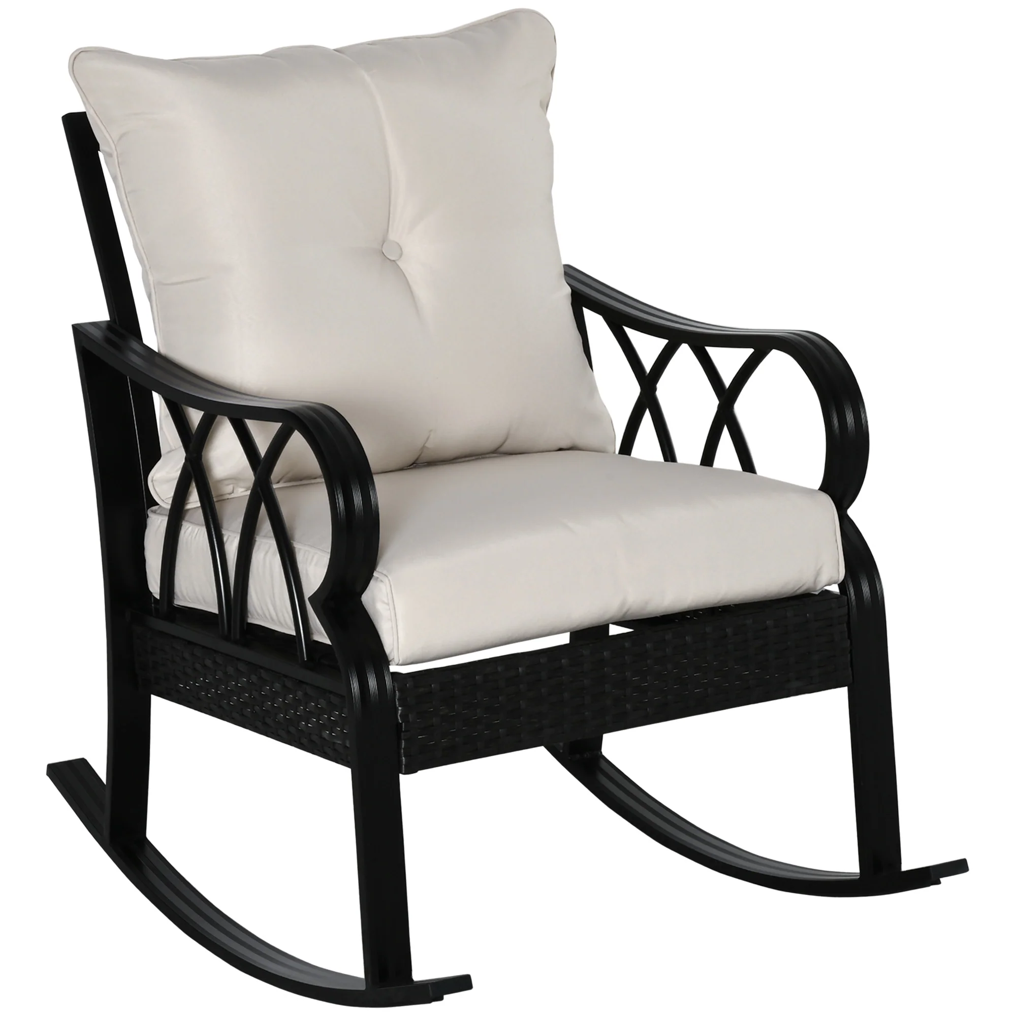 Patio Wicker Rocking Chairs with Removable Cushions, Outdoor Rattan Rockers, Khaki - Image 12