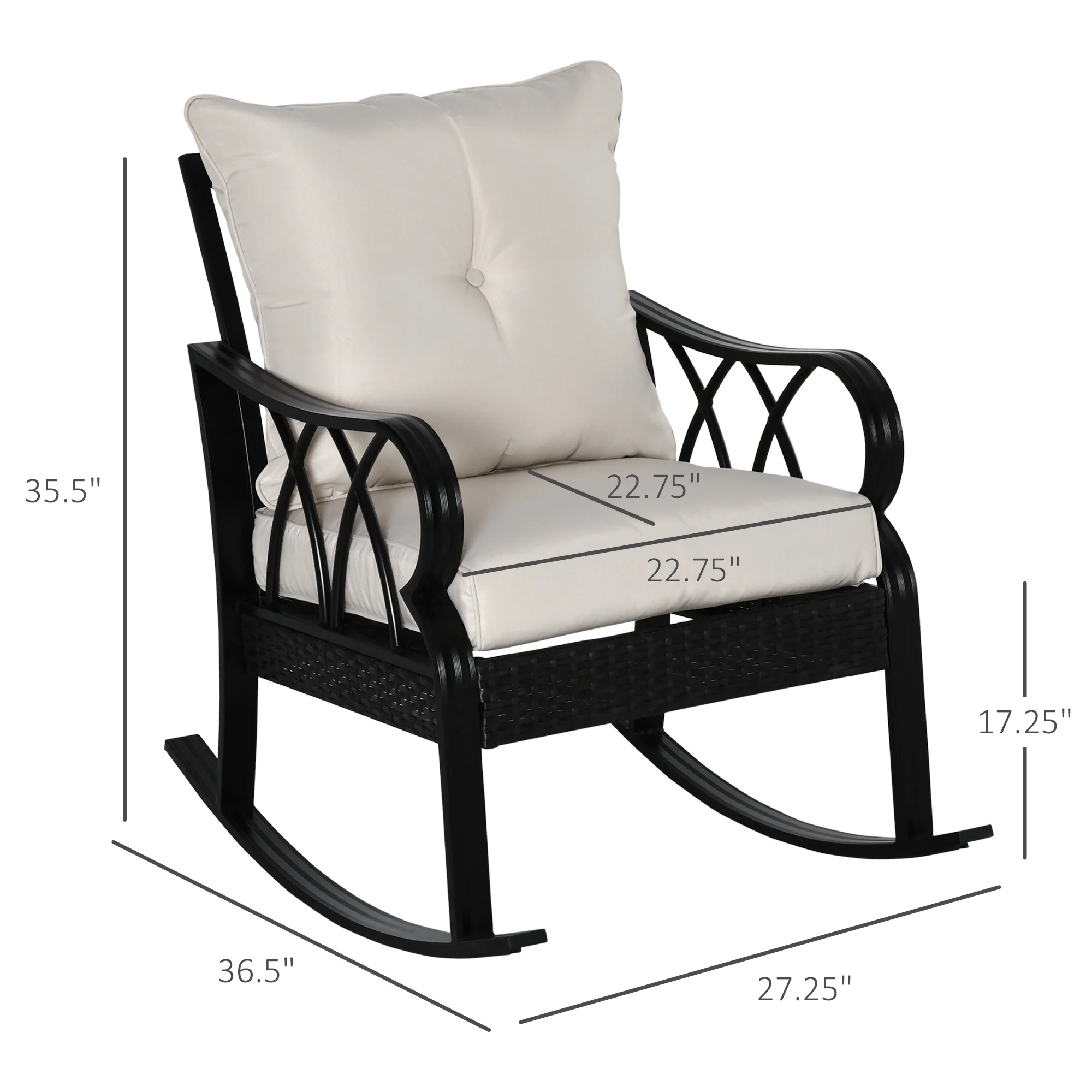 Patio Wicker Rocking Chairs with Removable Cushions, Outdoor Rattan Rockers, Khaki - Image 5