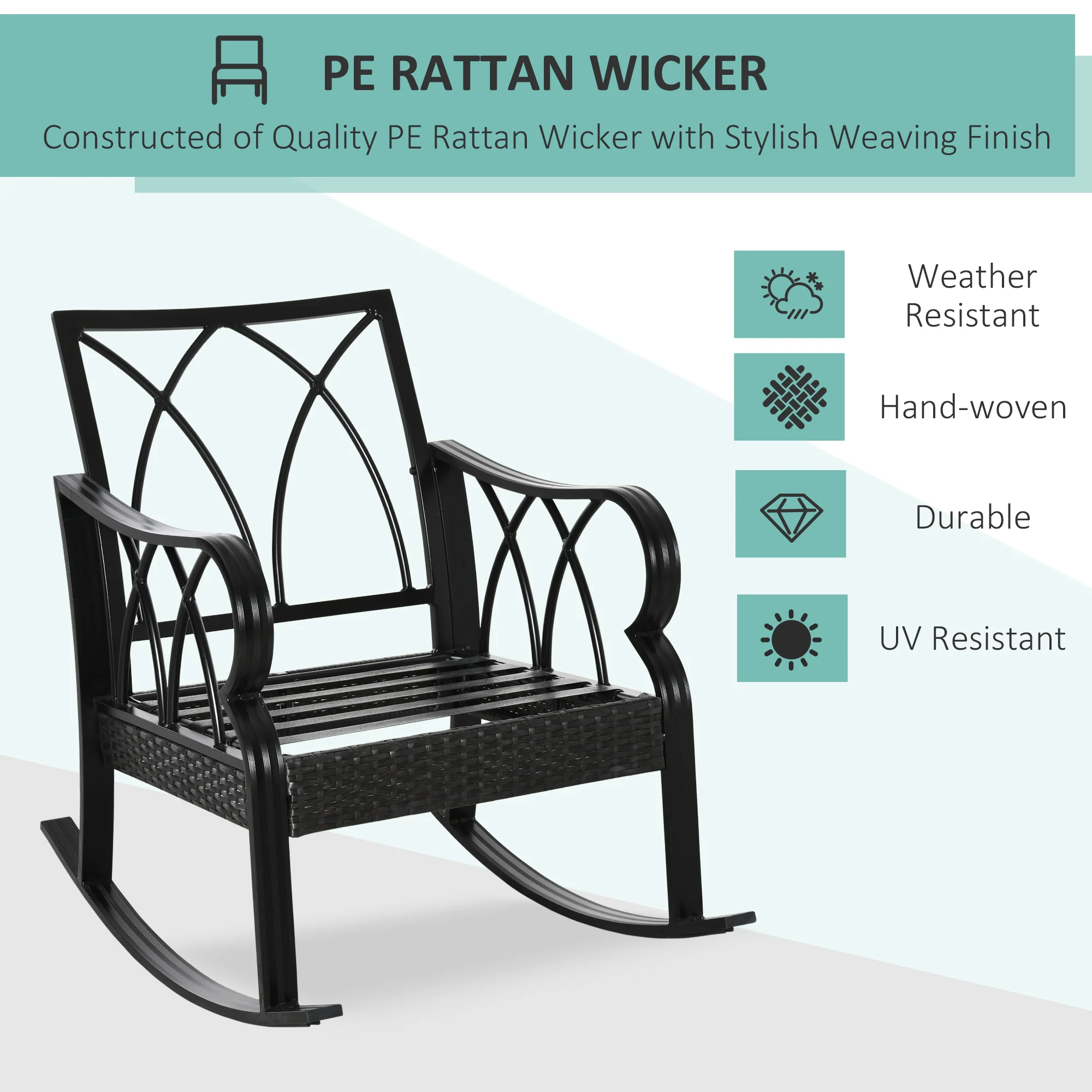 Patio Wicker Rocking Chairs with Removable Cushions, Outdoor Rattan Rockers, Khaki - Image 6