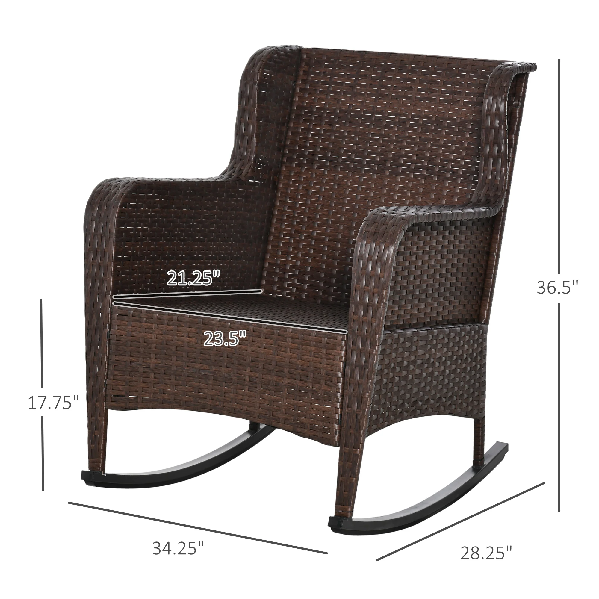 Outdoor Rockers with Wide Seat, Thick Cushions, Rattan Rockers with Steel Frame, Wine Red - Image 5