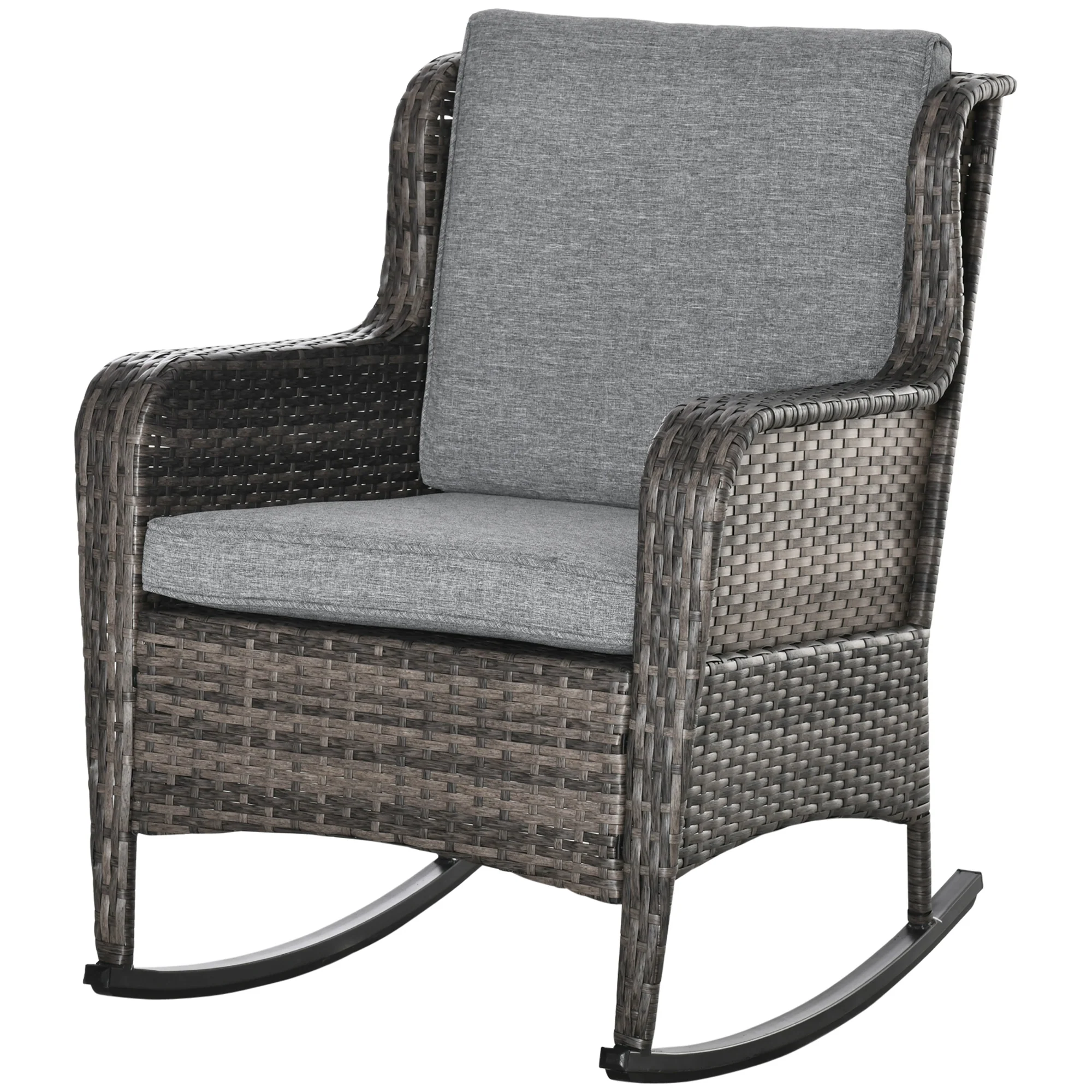 Outdoor Rockers with Wide Seat, Thick Cushions, Rattan Rockers with Steel Frame, Dark Gray - Image 2