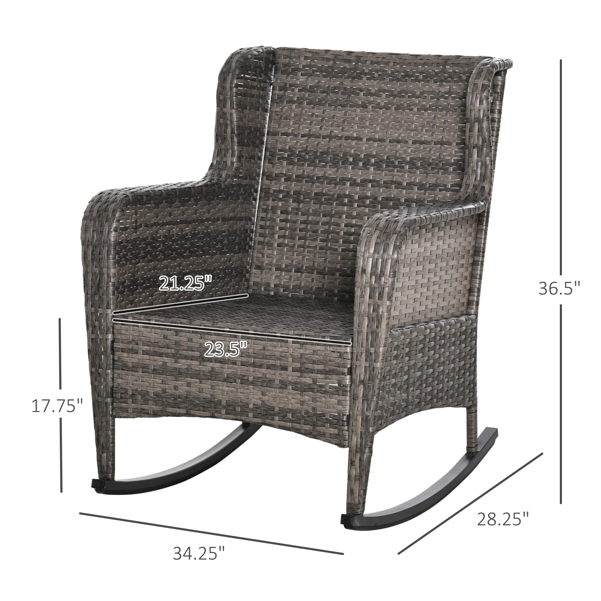 Outdoor Rockers with Wide Seat, Thick Cushions, Rattan Rockers with Steel Frame, Dark Gray - Image 5