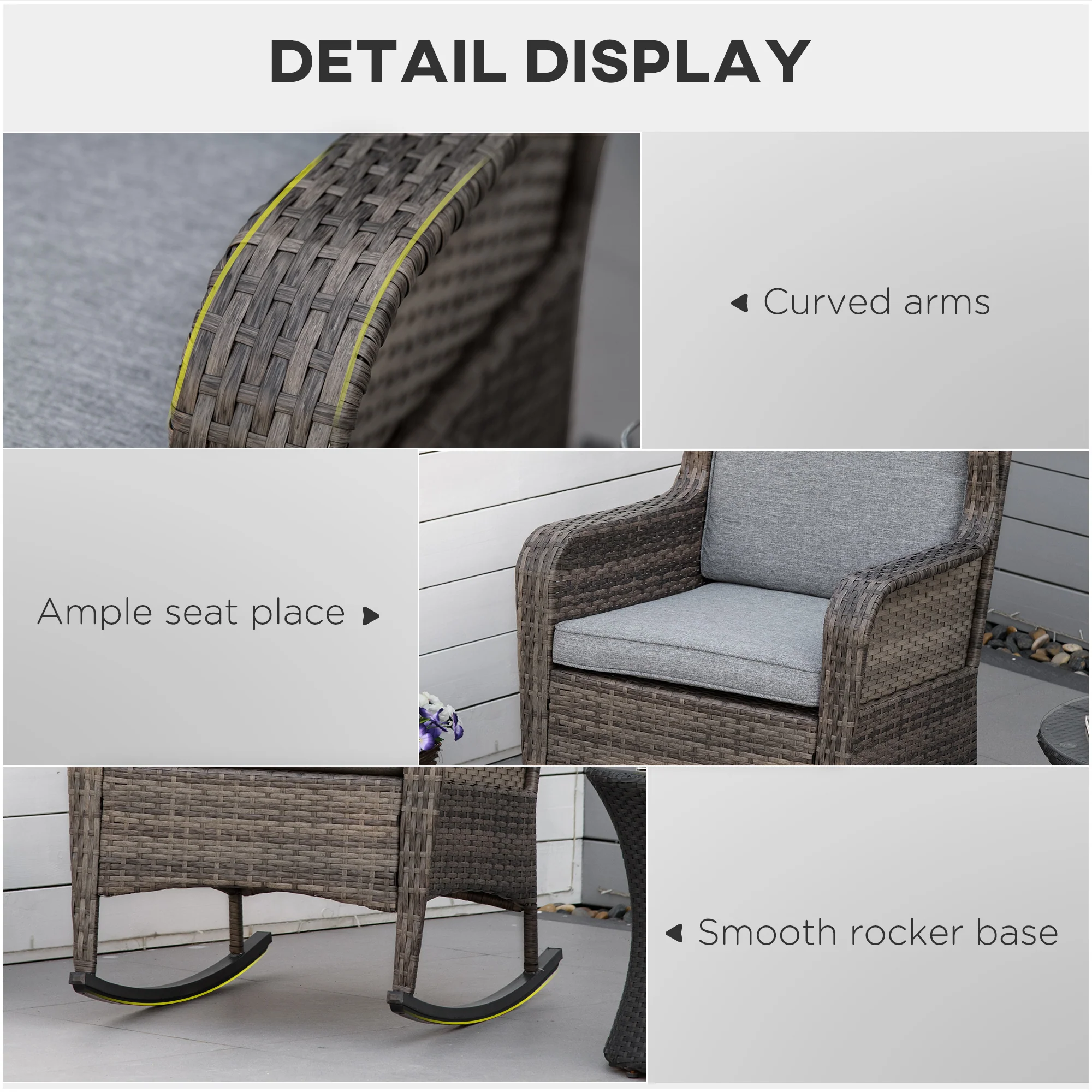 Outdoor Rockers with Wide Seat, Thick Cushions, Rattan Rockers with Steel Frame, Dark Gray - Image 8