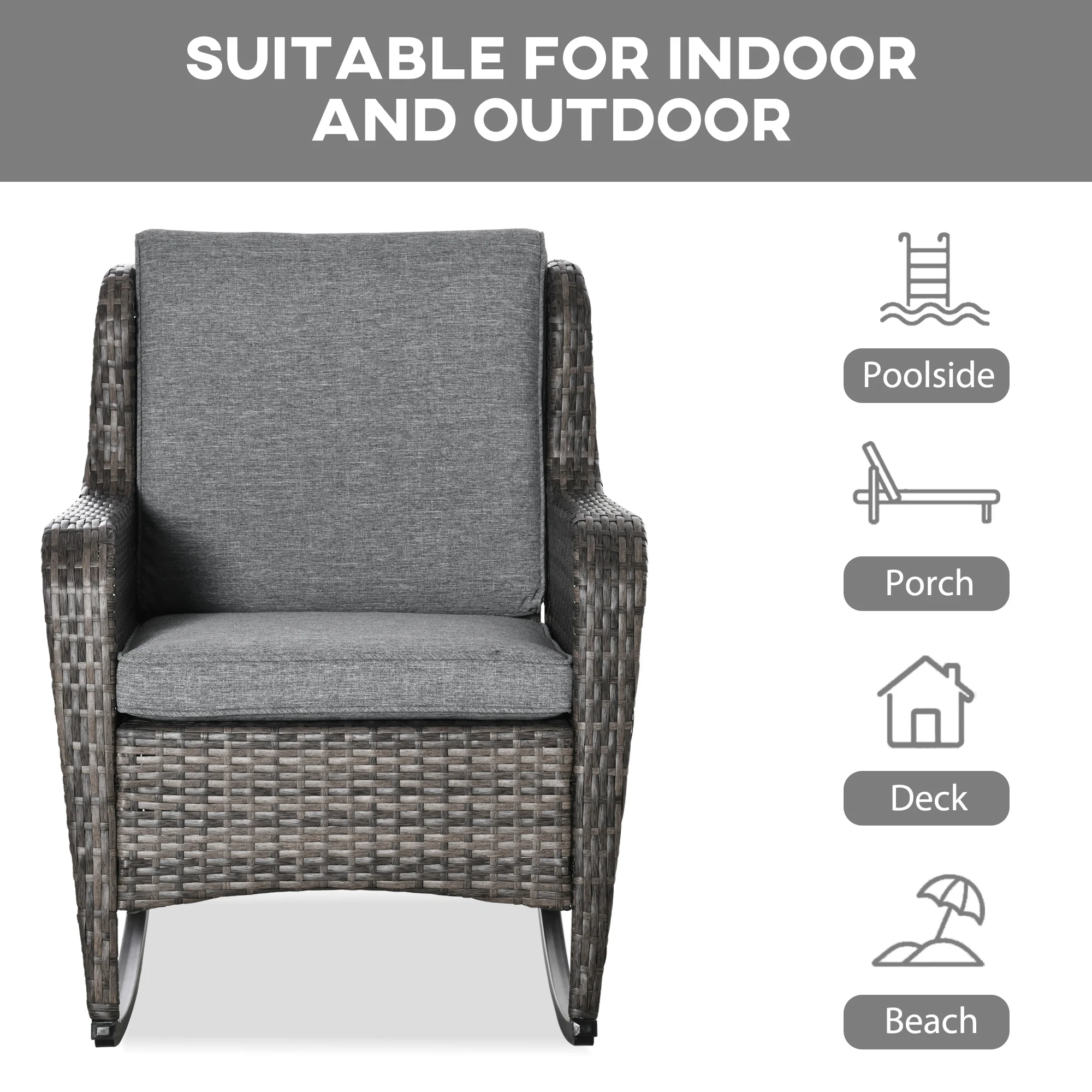 Outdoor Rockers with Wide Seat, Thick Cushions, Rattan Rockers with Steel Frame, Dark Gray - Image 9