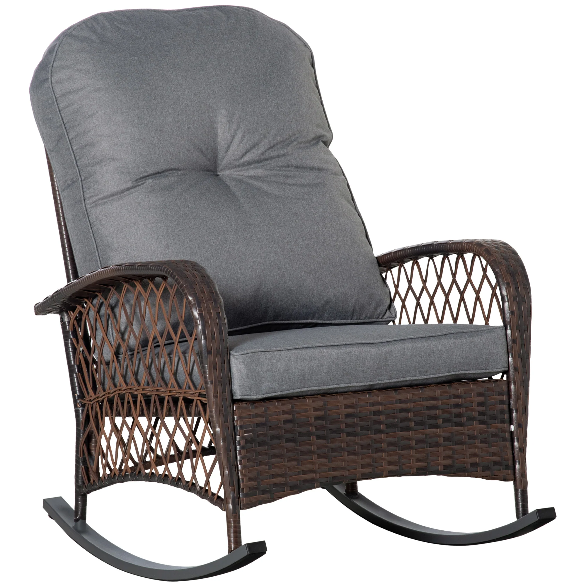 Rattan Rocking Chair with Thickened Cushion, Outdoor Rocker for Patio, Garden, Backyard, Gray - Image 12