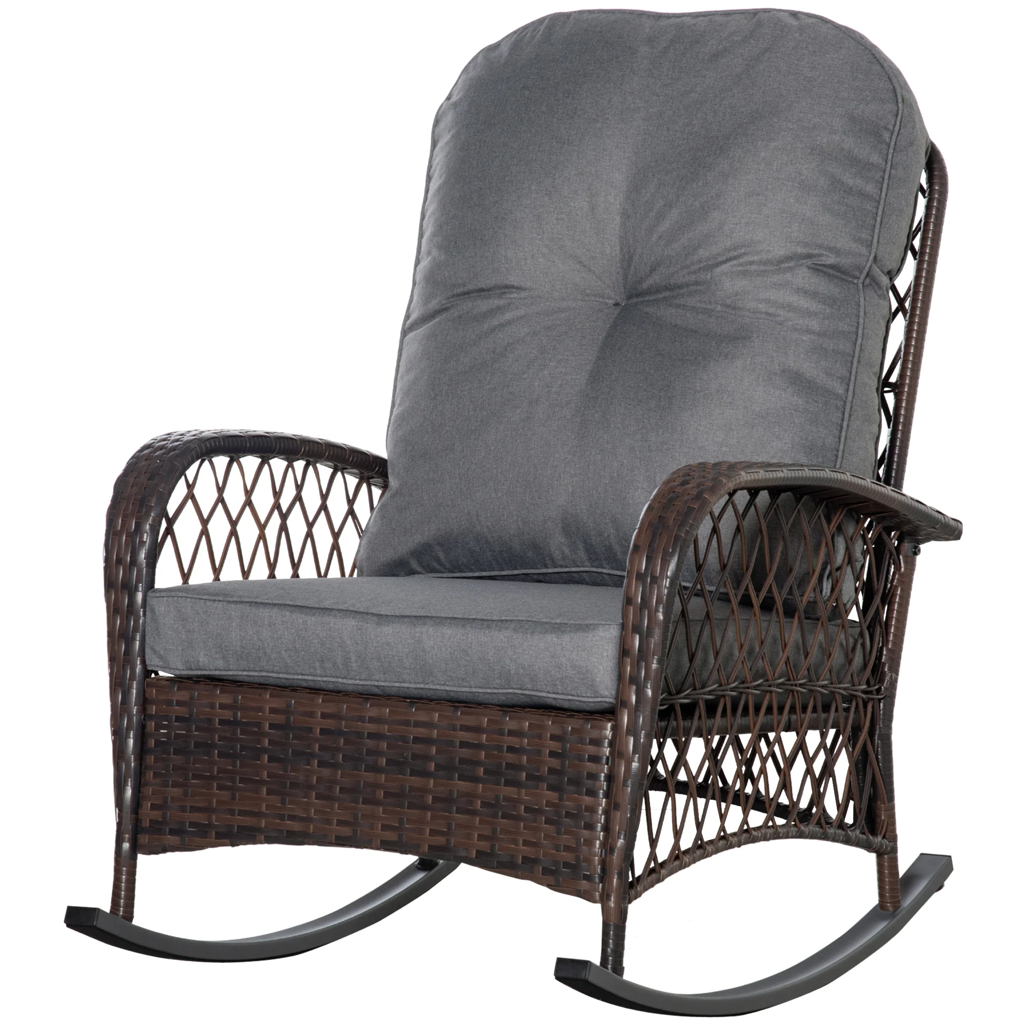 Rattan Rocking Chair with Thickened Cushion, Outdoor Rocker for Patio, Garden, Backyard, Gray - Image 2