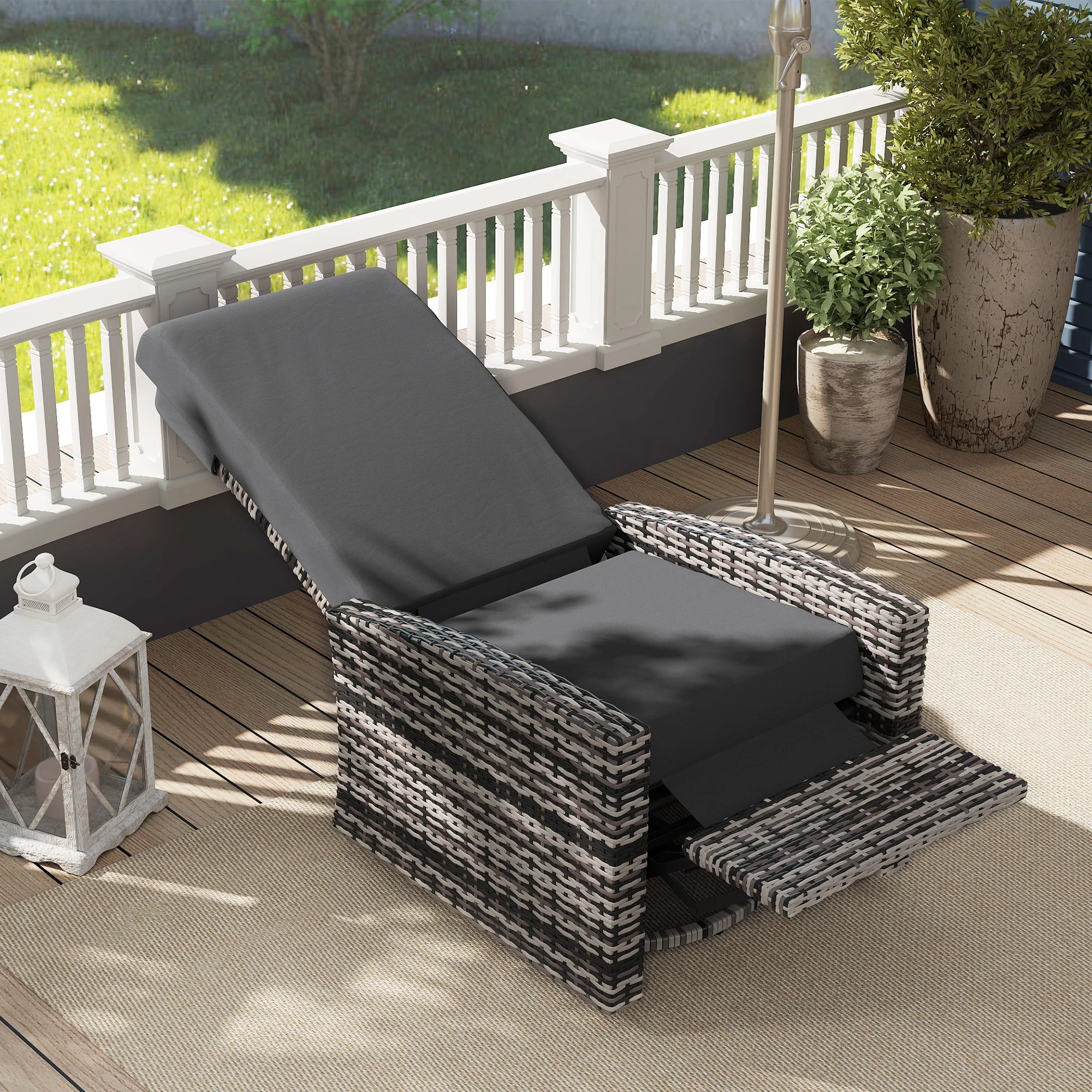 Wicker Swivel Reclining Garden Chair with Lifting Footrest, Water-Resistant Cushions, Gray - Image 11