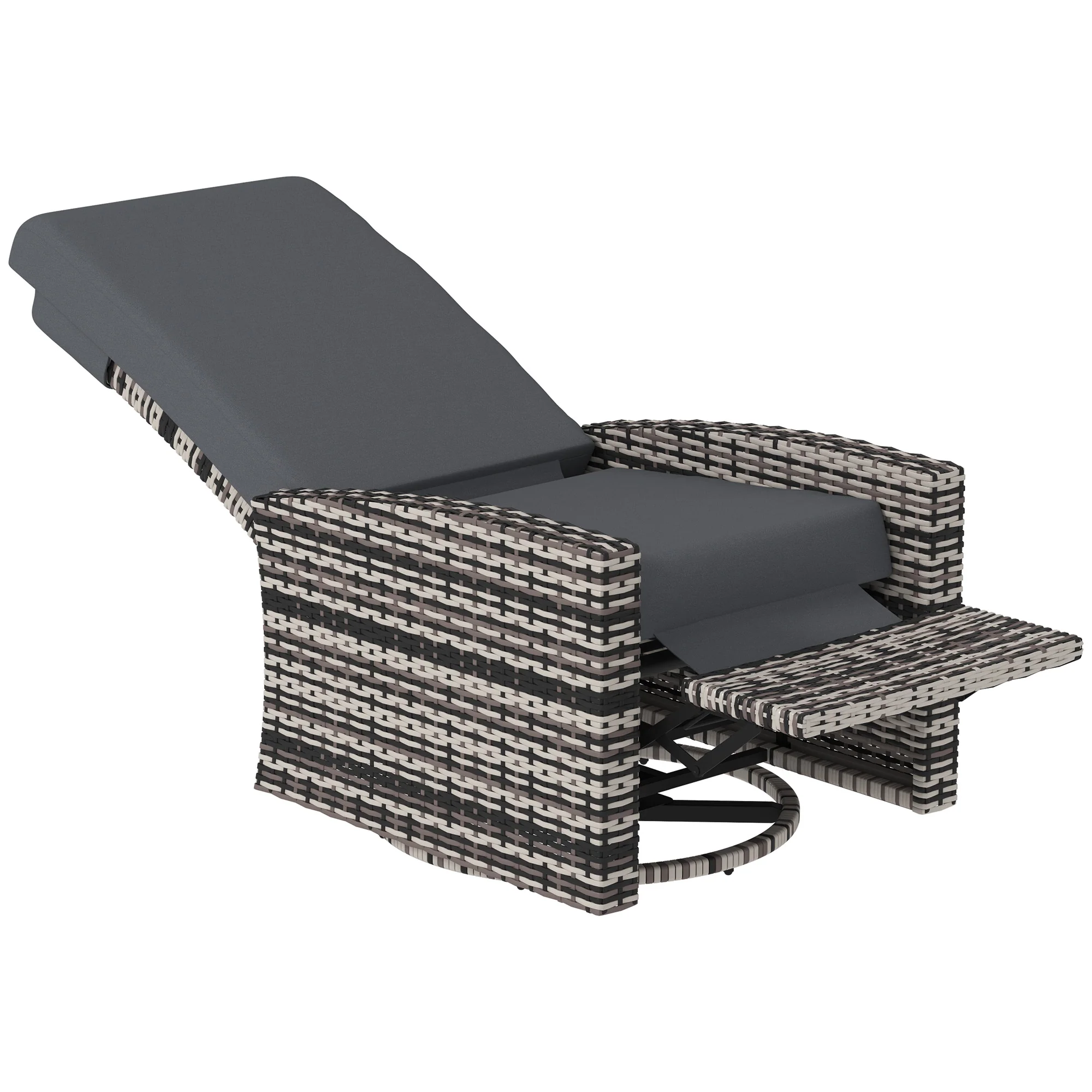 Wicker Swivel Reclining Garden Chair with Lifting Footrest, Water-Resistant Cushions, Gray - Image 12