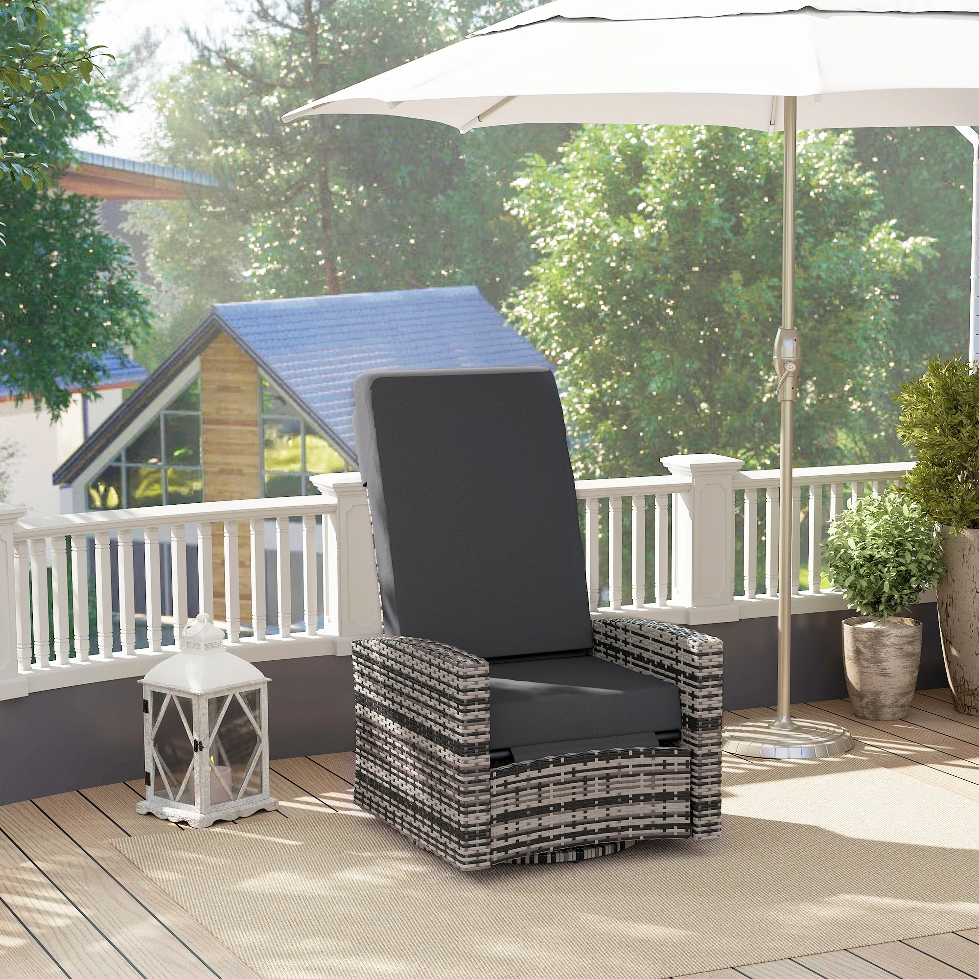 Wicker Swivel Reclining Garden Chair with Lifting Footrest, Water-Resistant Cushions, Gray - Image 4