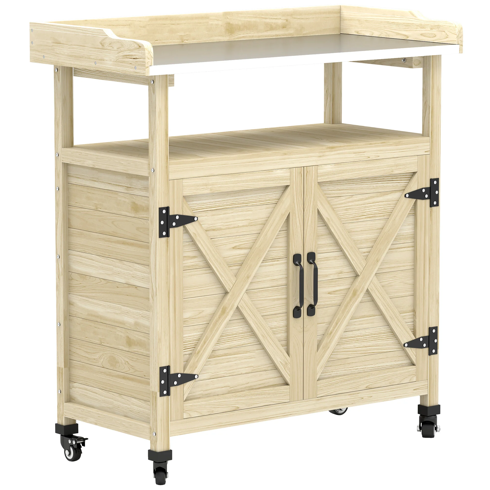 Wooden Potting Bench w/Sink and Water Tap,Storage Cabinet & Drawer Shelves, Natural Wood - Image 12