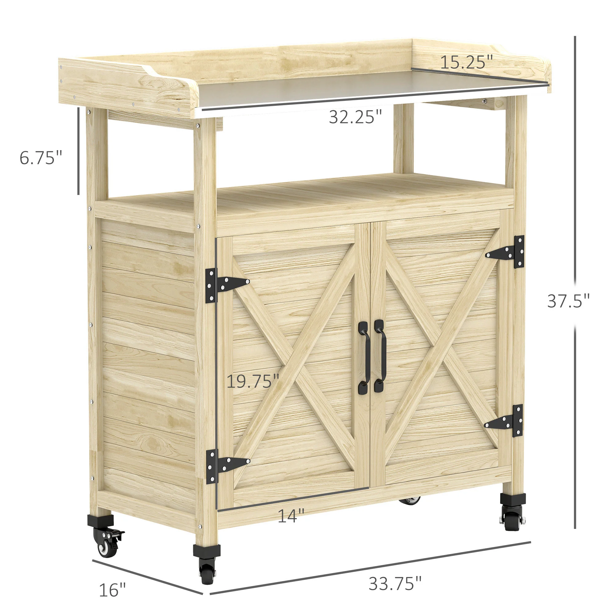 Wooden Potting Bench w/Sink and Water Tap,Storage Cabinet & Drawer Shelves, Natural Wood - Image 5