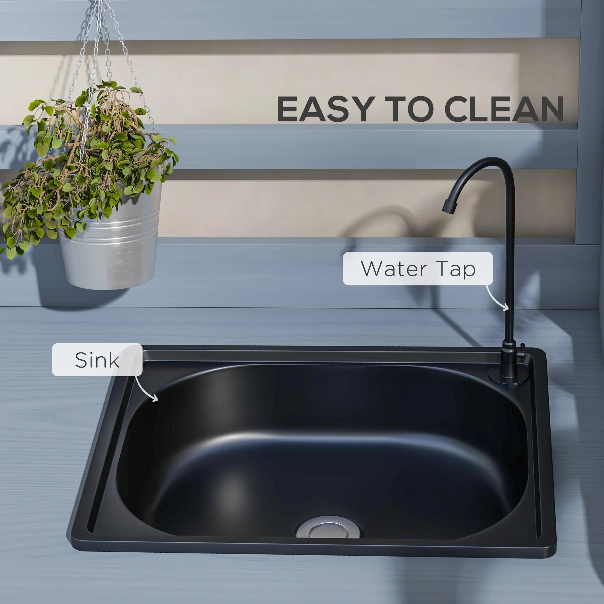 Outdoor Wooden Potting Bench w/Sink and Water Tap,Storage Cabinet & Drawer Shelves, Gray - Image 6