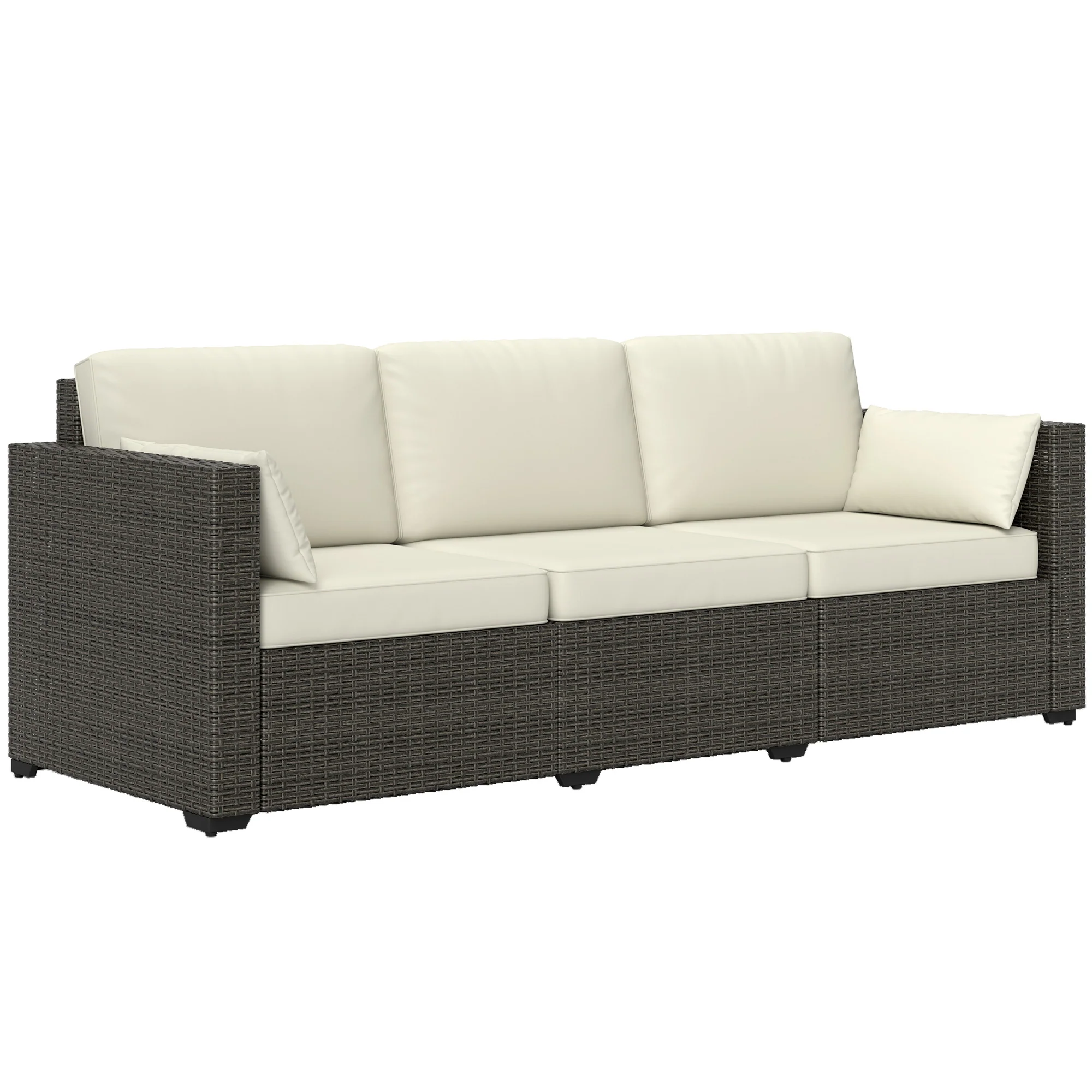 3-Seater PE Wicker Deep Seating Outdoor Sofa with Removable Cushions Cream White - Image 12