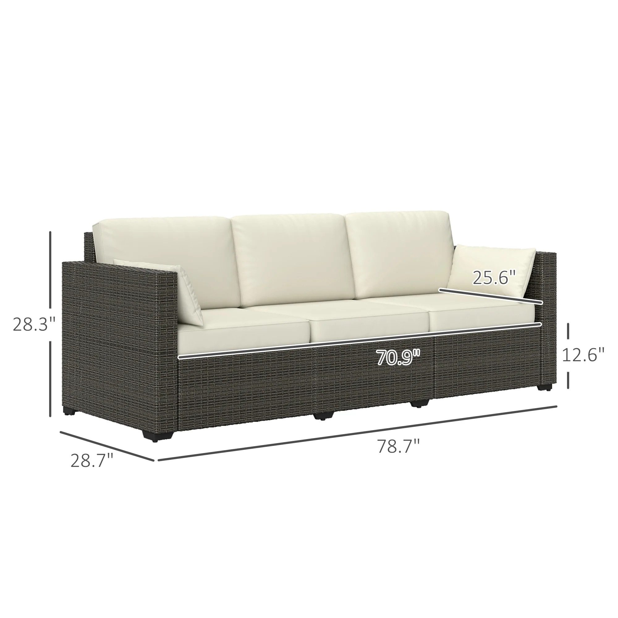 3-Seater PE Wicker Deep Seating Outdoor Sofa with Removable Cushions Cream White - Image 5