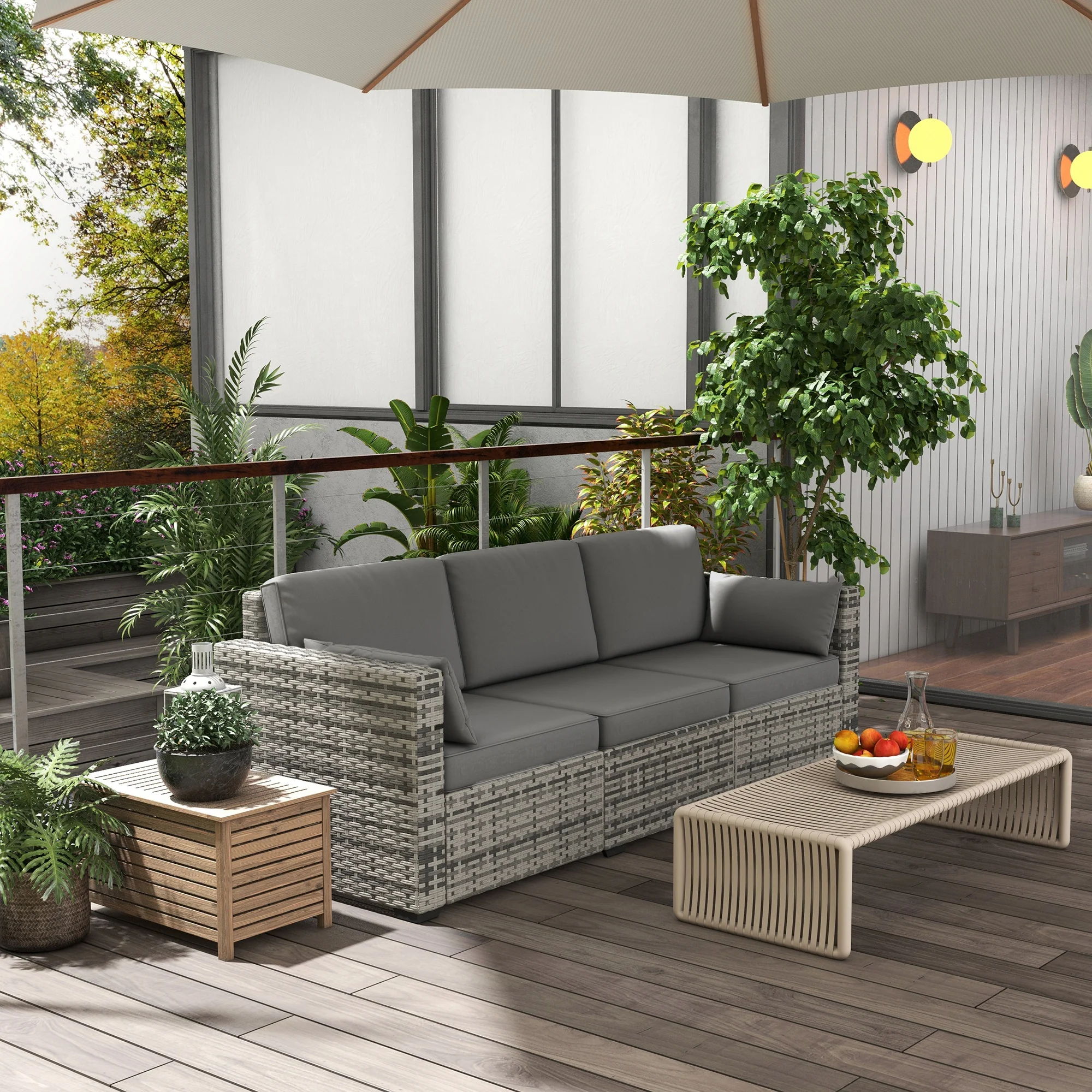 3-Seater Deep Seating Outdoor Sofa with Removable Cushions, Gray - Image 3