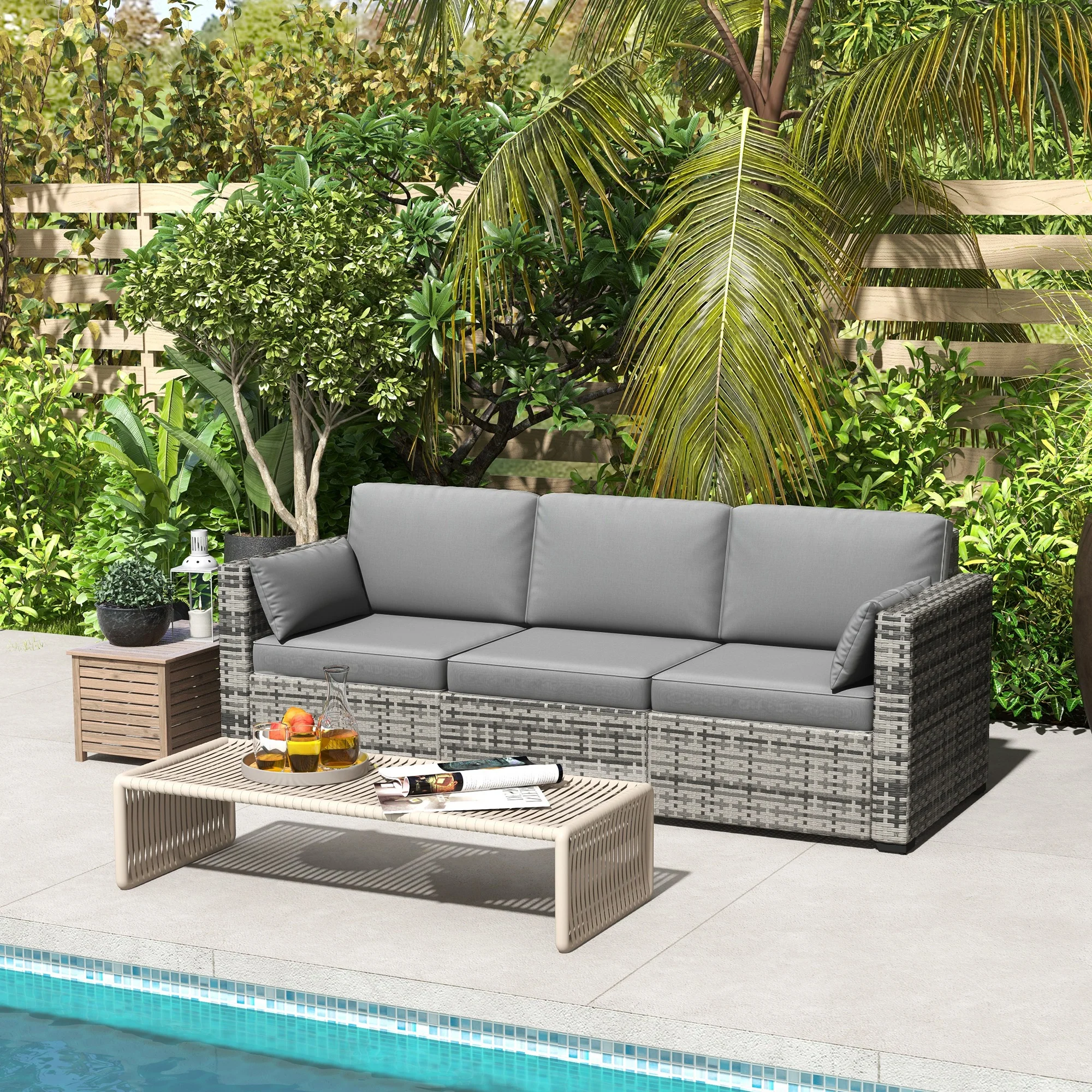 3-Seater Deep Seating Outdoor Sofa with Removable Cushions, Gray - Image 4