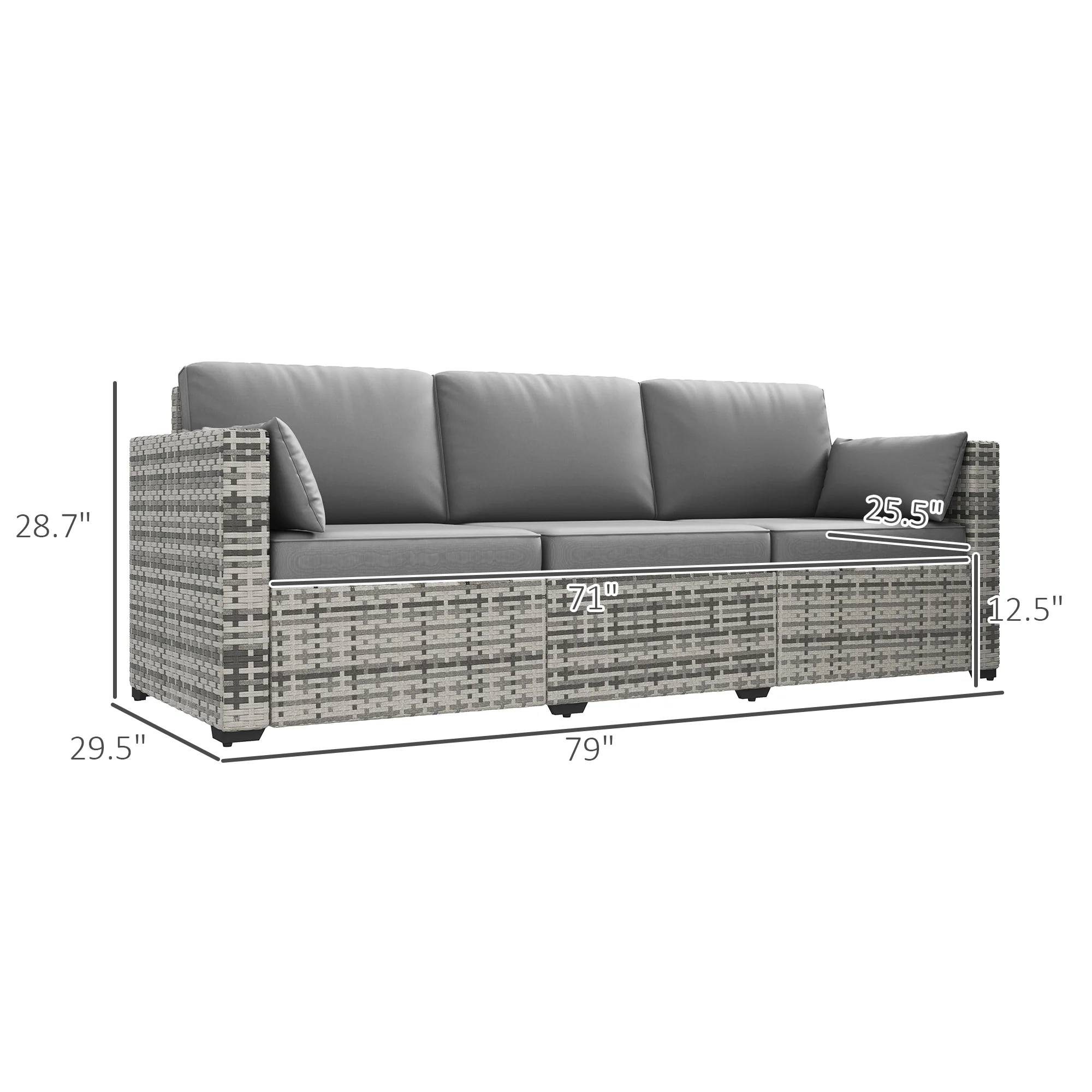 3-Seater Deep Seating Outdoor Sofa with Removable Cushions, Gray - Image 5