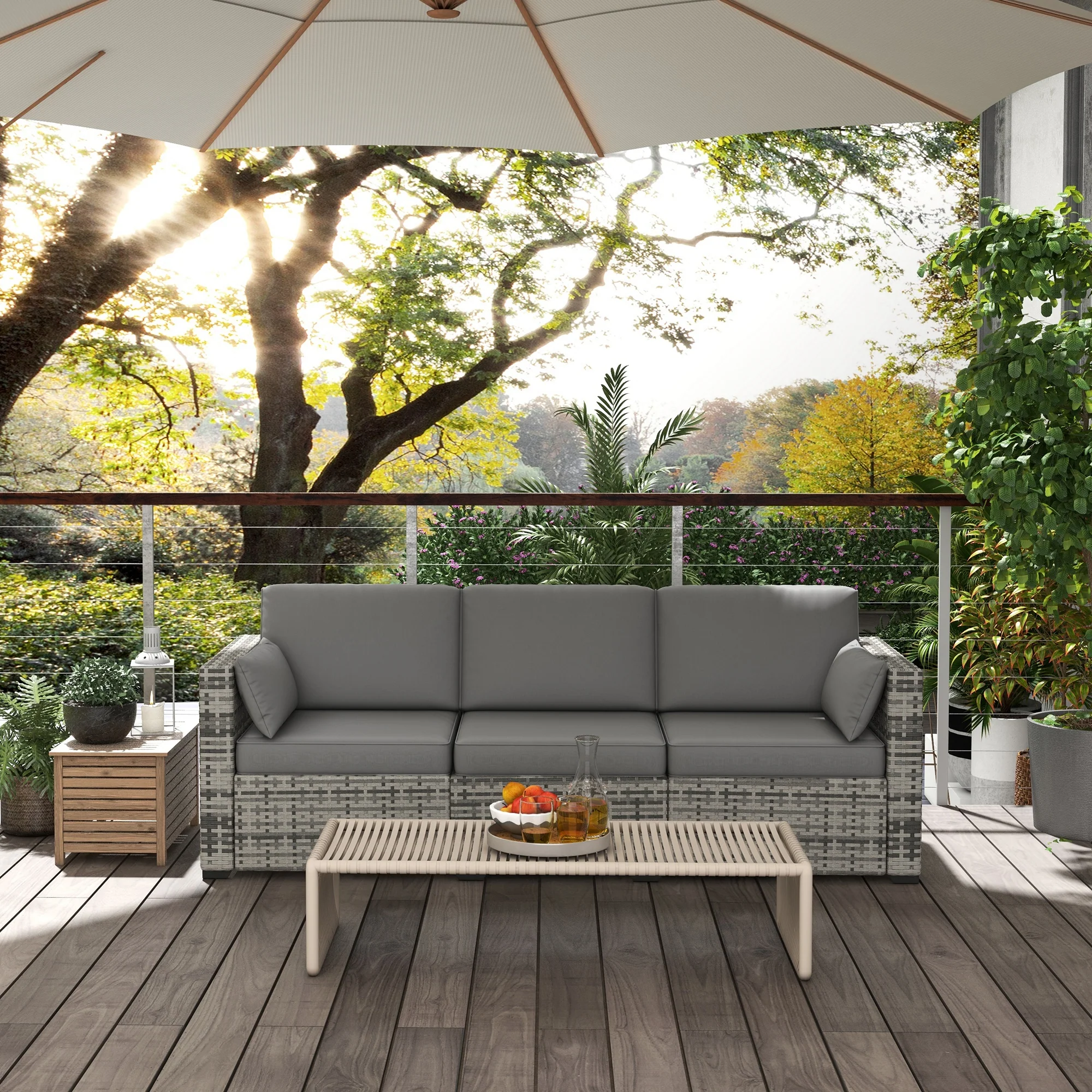 3-Seater Deep Seating Outdoor Sofa with Removable Cushions, Gray - Image 9