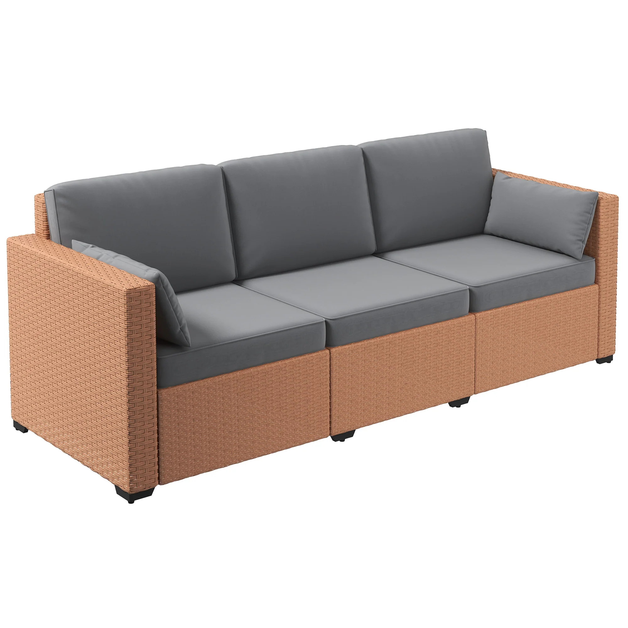 3-Seater PE Wicker Deep Seating Sofa with Removable Cushions, Sand - Image 12