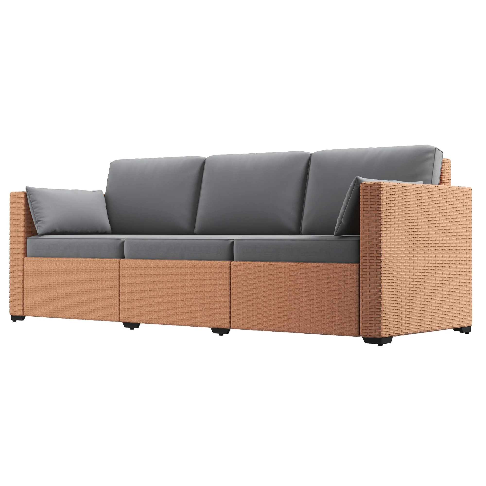 3-Seater PE Wicker Deep Seating Sofa with Removable Cushions, Sand - Image 2