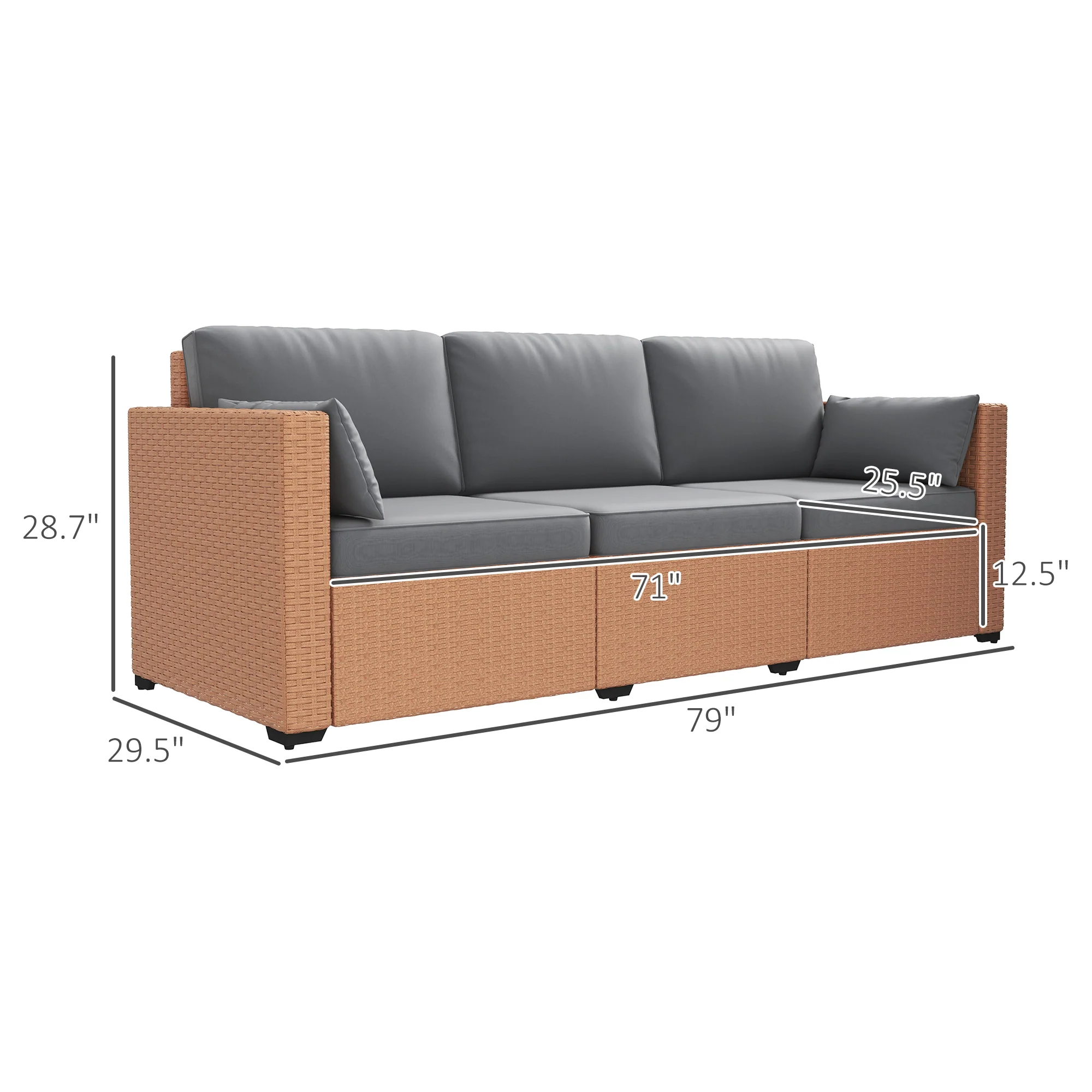 3-Seater PE Wicker Deep Seating Sofa with Removable Cushions, Sand - Image 5