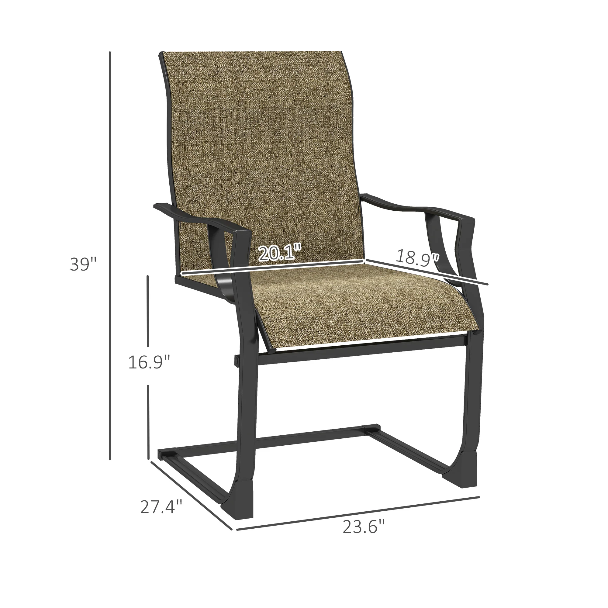 Set of 2 Patio Dining Chairs with Armrests, Breathable Fabric, 256LBS Capacity, Light Brown - Image 5