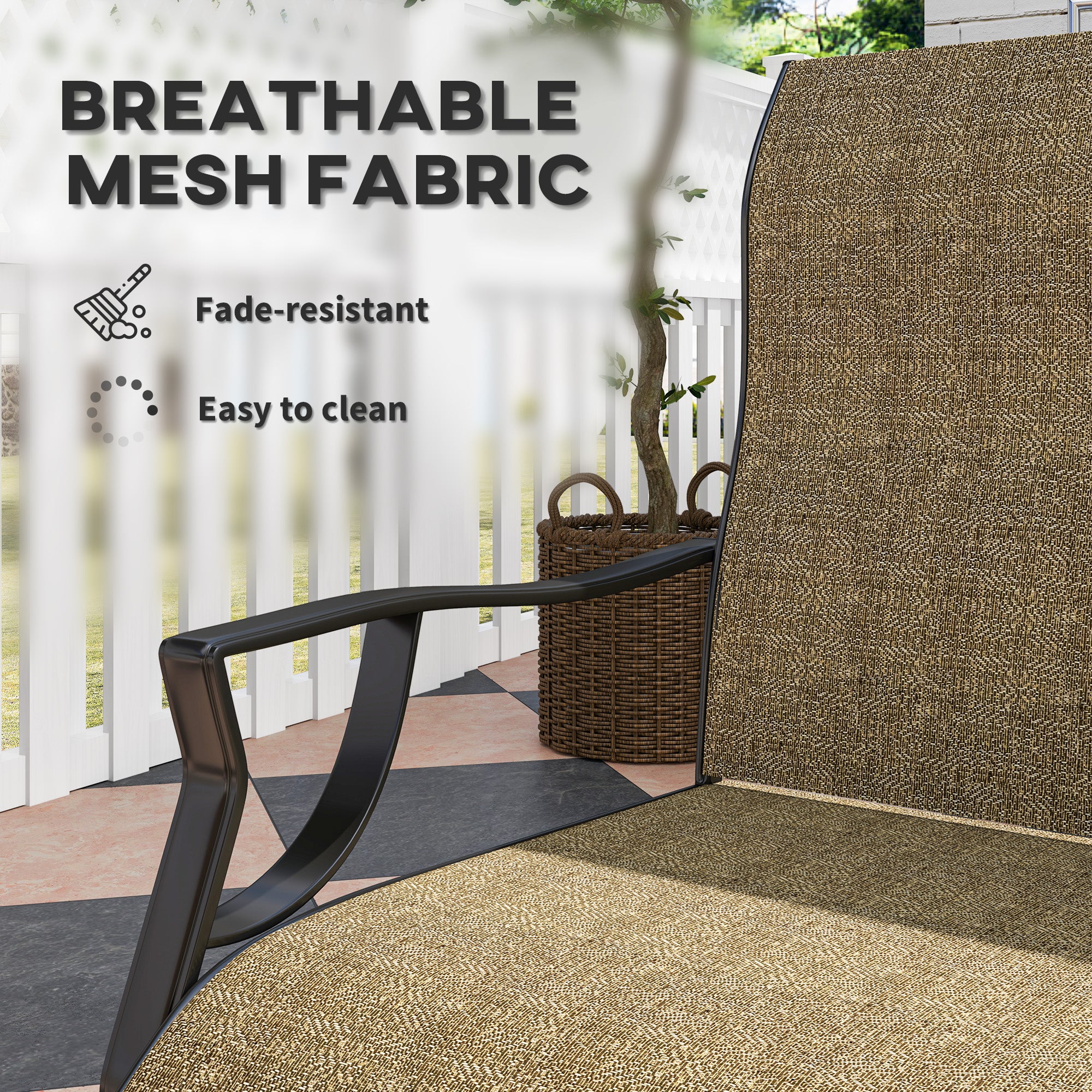 Set of 2 Patio Dining Chairs with Armrests, Breathable Fabric, 256LBS Capacity, Light Brown - Image 8