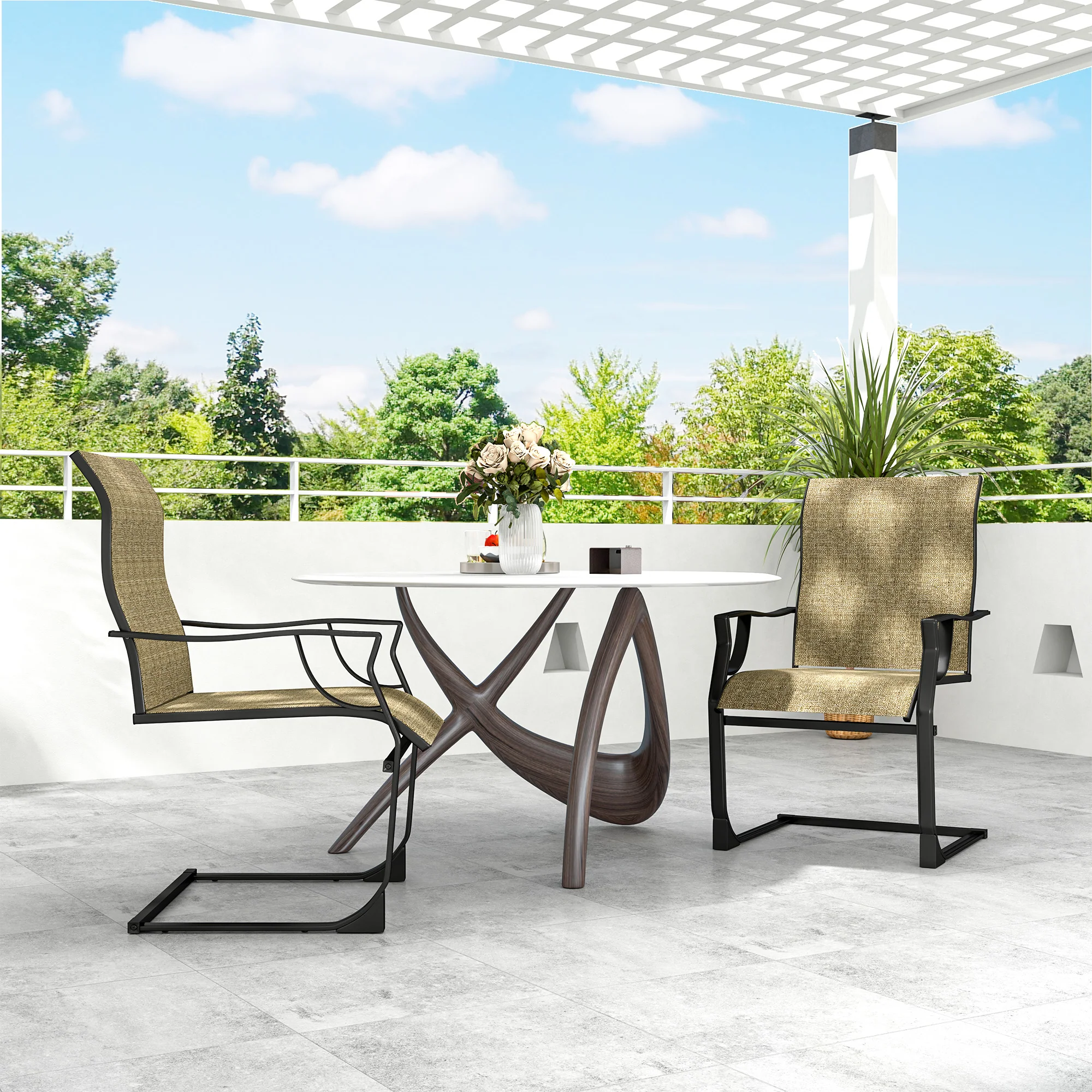 Set of 2 Patio Dining Chairs with Armrests, Breathable Fabric, 256LBS Capacity, Light Brown - Image 9