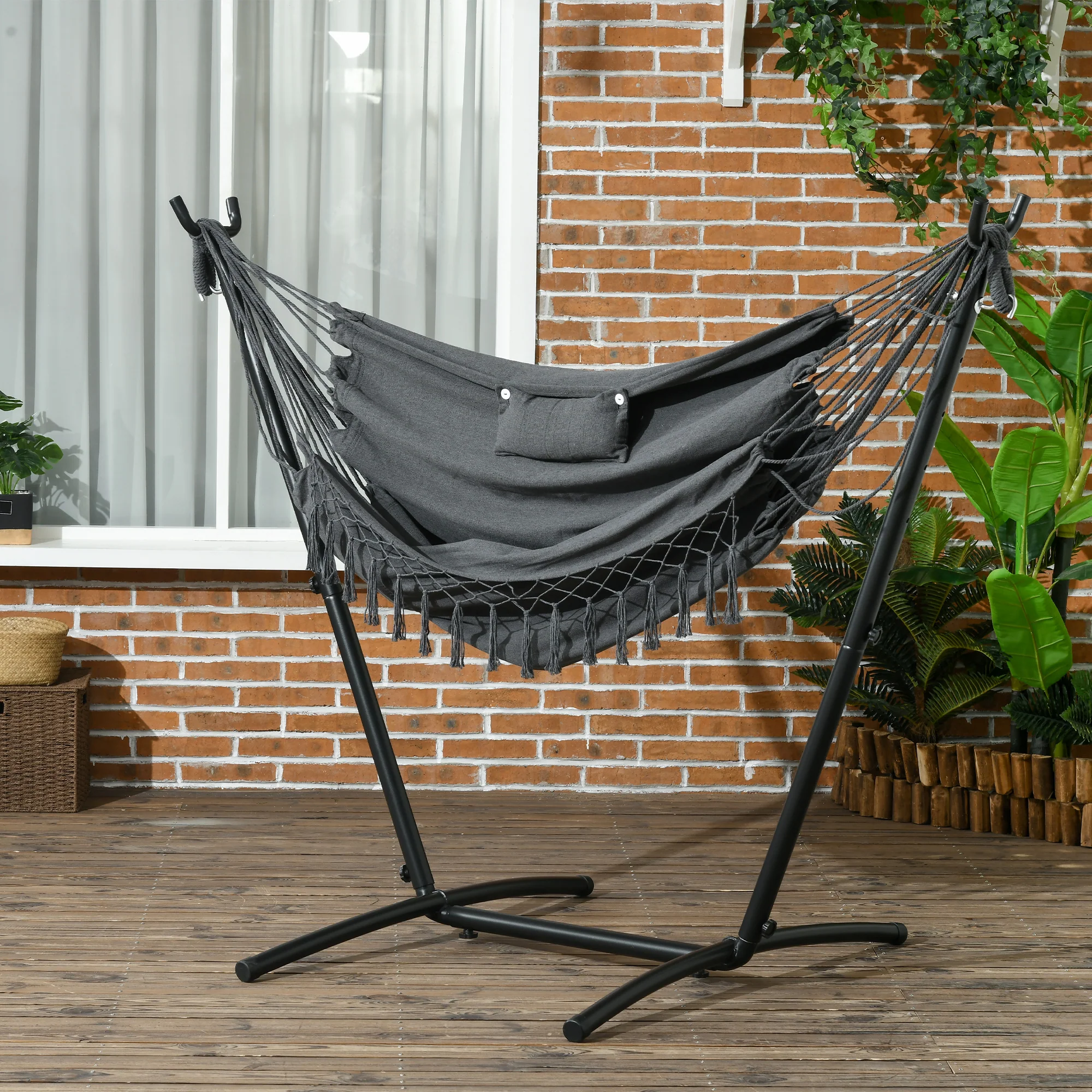 U-Shape Stand Hammock Chair with Headrest, Dark Gray - Image 4