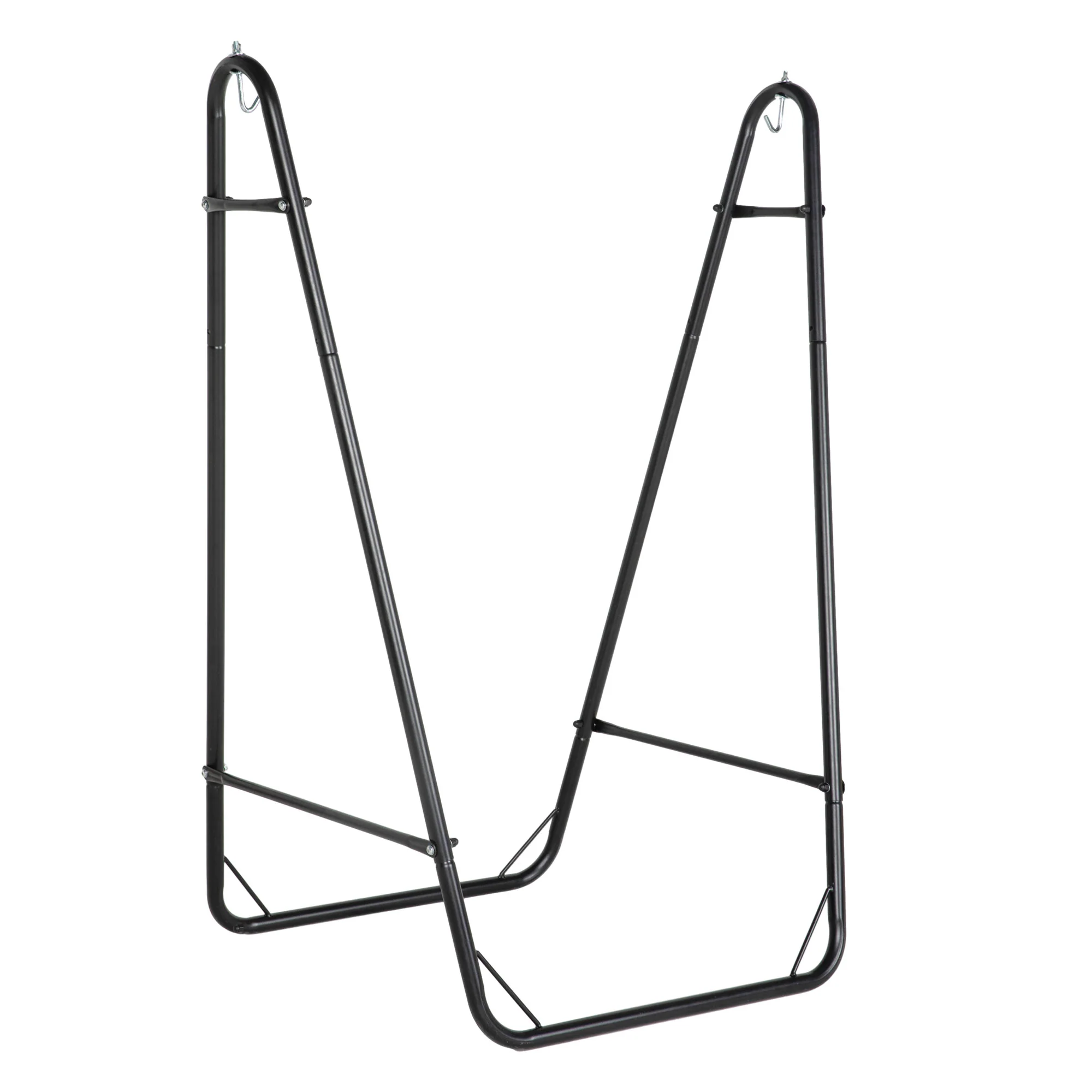 Hammock Swing Chair with U Shape Stand, Side Pocket, Black/Cream White - Image 11