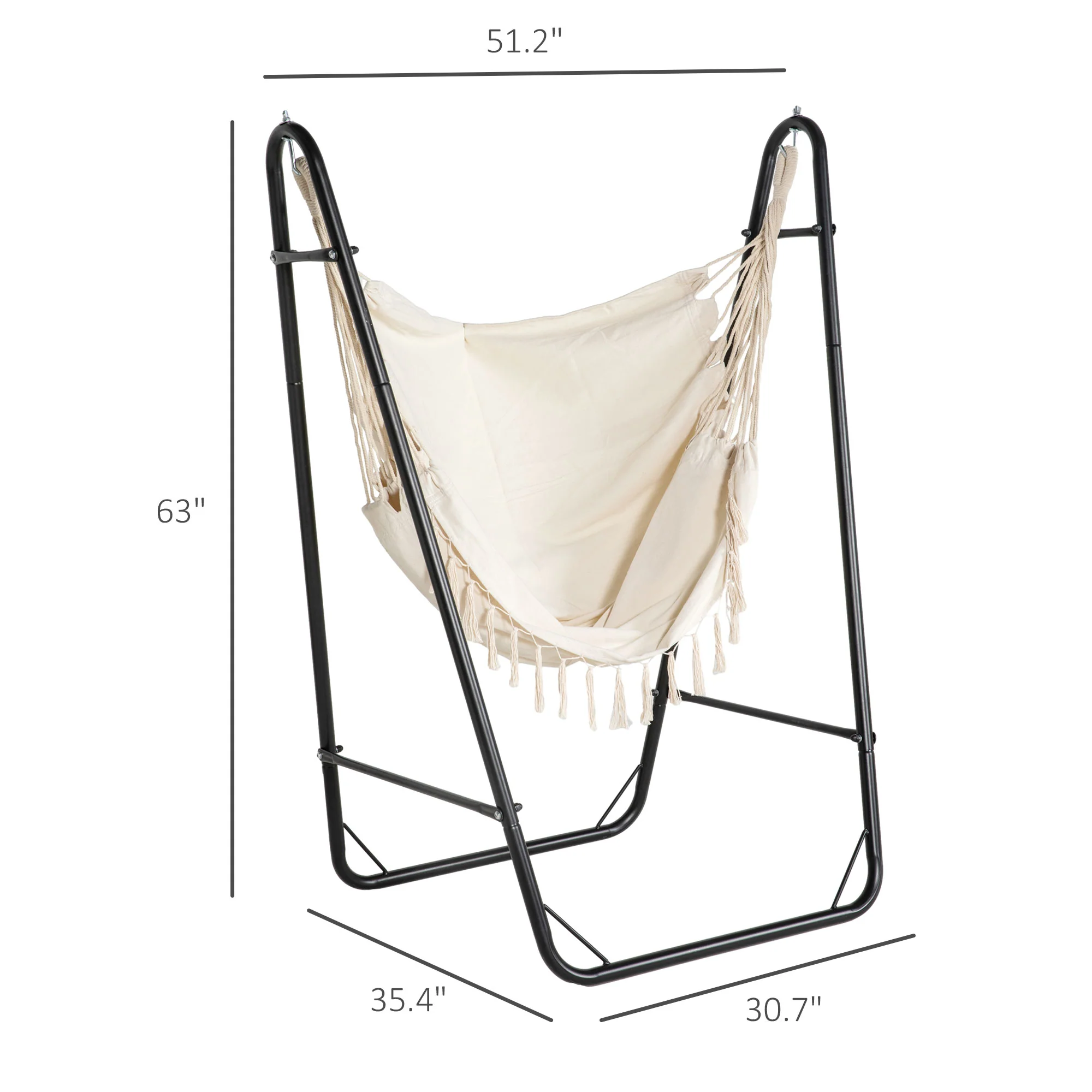 Hammock Swing Chair with U Shape Stand, Side Pocket, Black/Cream White - Image 5