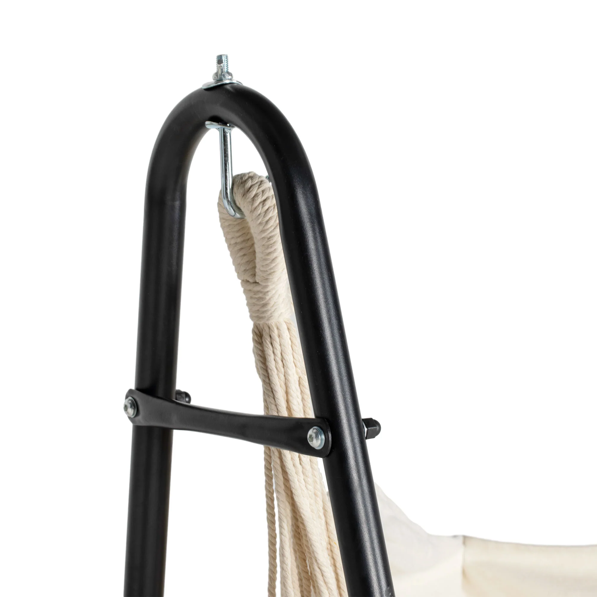 Hammock Swing Chair with U Shape Stand, Side Pocket, Black/Cream White - Image 9